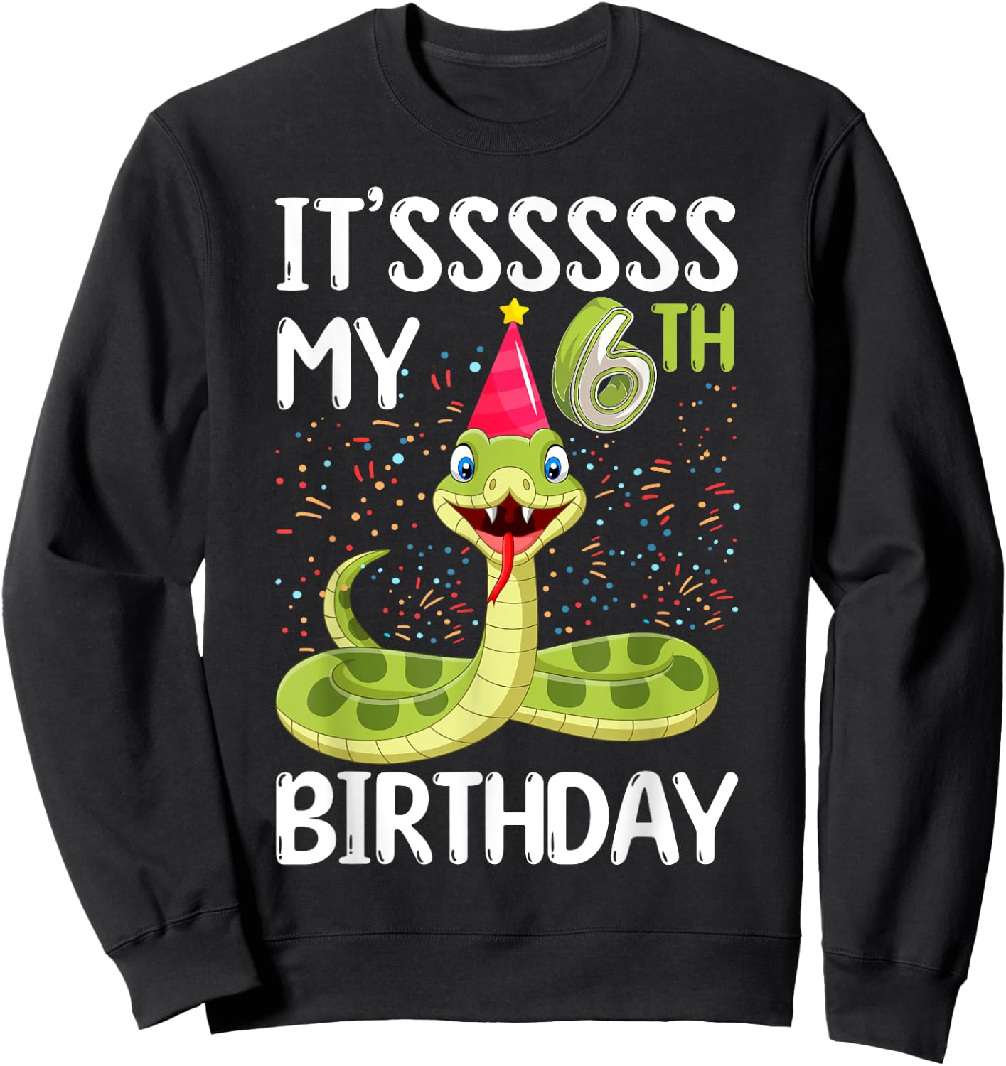 6th Birthday snake Party 6 Year Old snake lover B-day Sweatshirt - Sweatshirt | Black