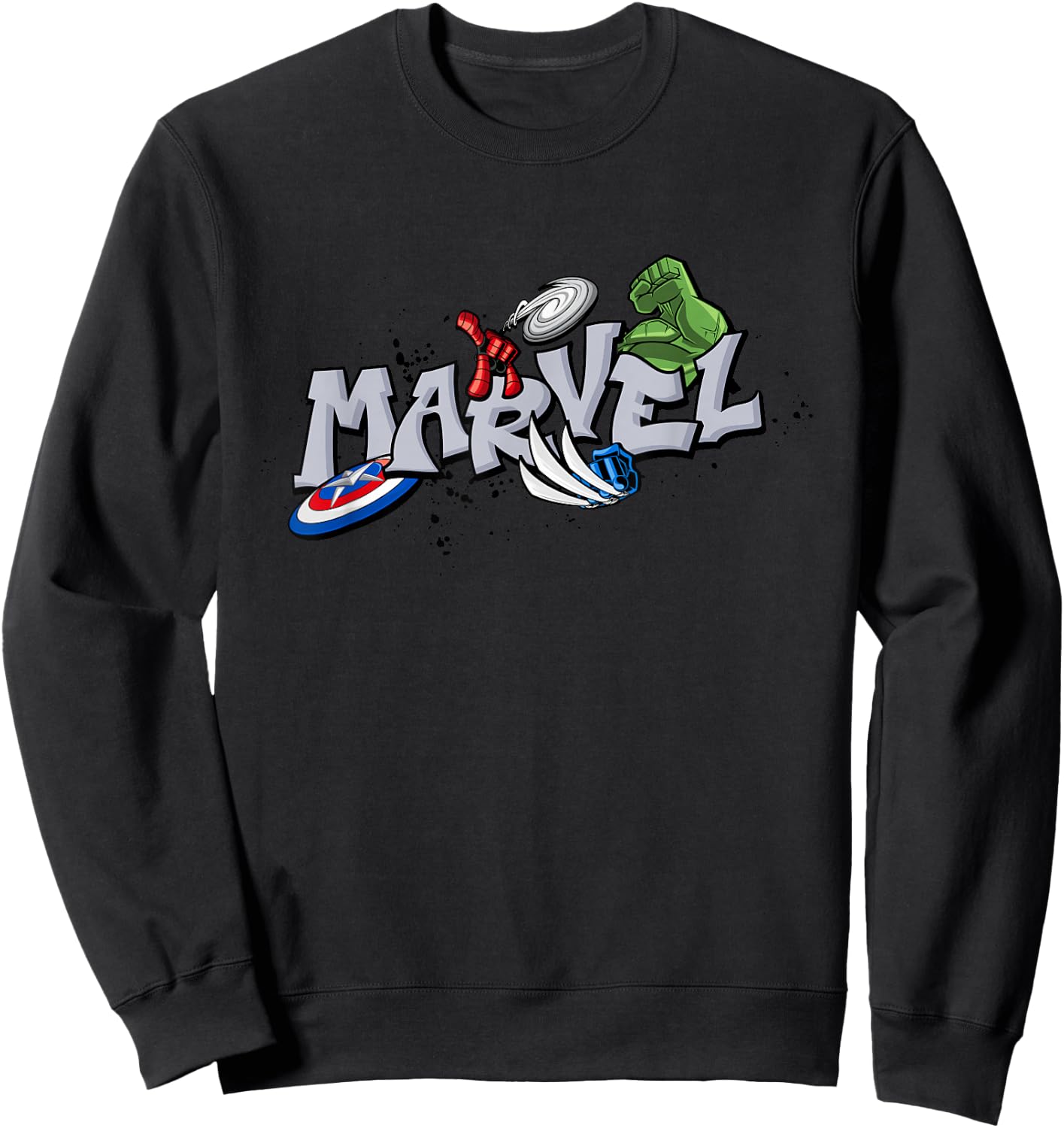 Marvel Super Heroes Graffiti Tag Style Paint Splatter Logo Sweatshirt - Sweatshirt | Black