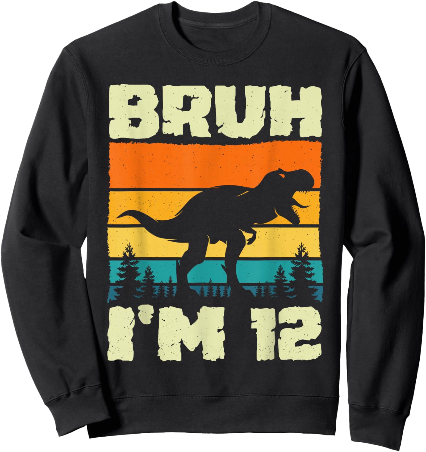 Bruh I'm 12 Year Old Dino T Rex Dinosaur 12th Birthday Boy Sweatshirt - Sweatshirt | Black