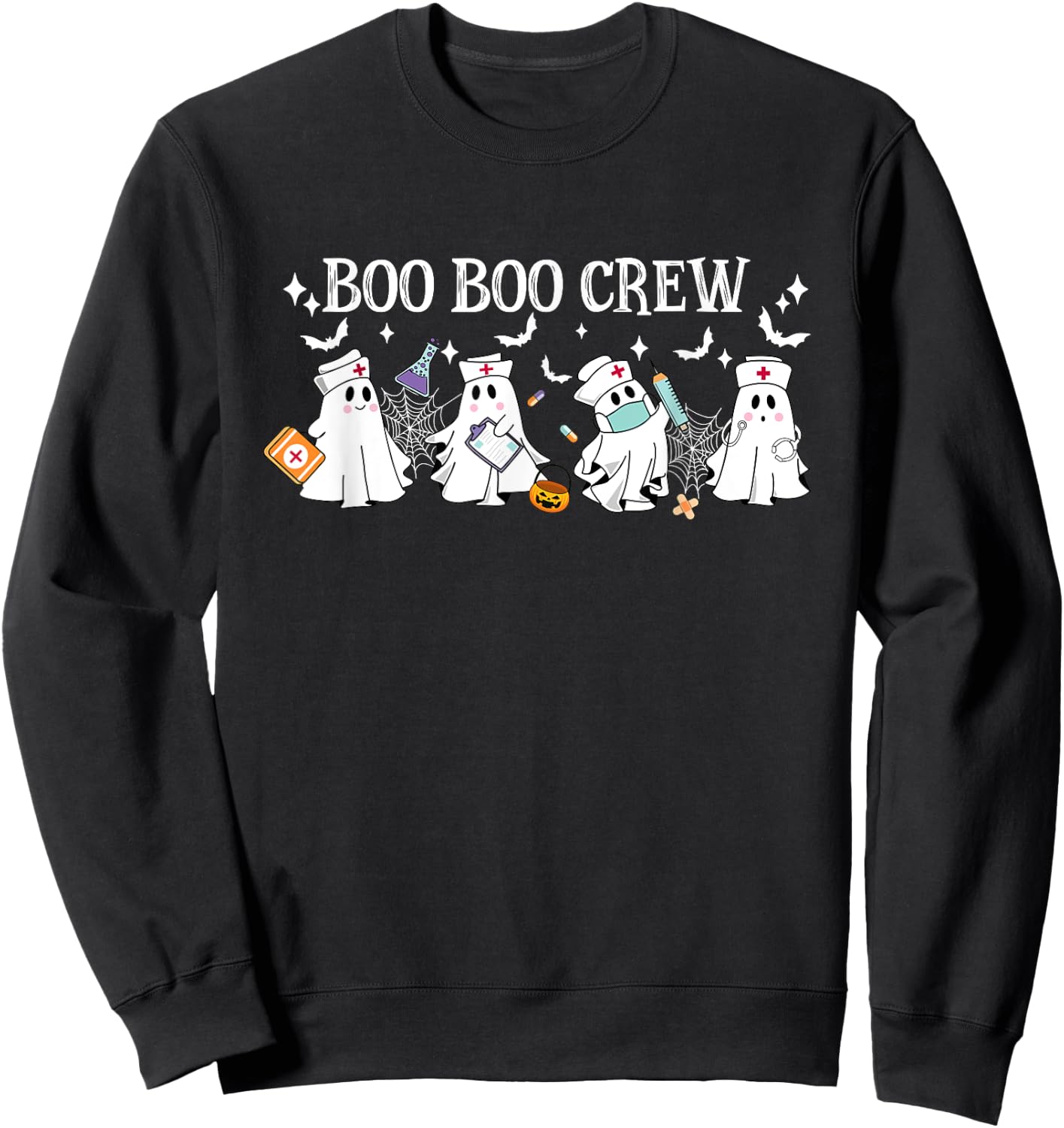 Boo Boo Crew Nurse Ghost Funny Halloween Sweatshirt - Sweatshirt | Black