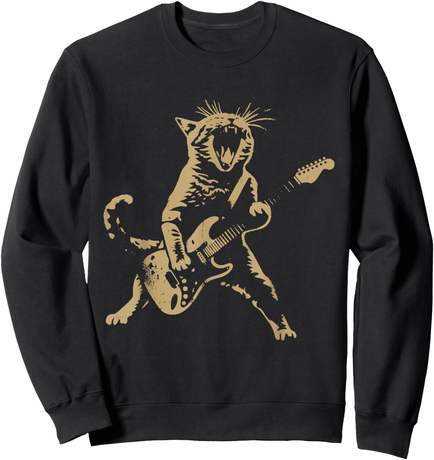 Cat Playing Guitar Rock Star Rock and Roll Men Women Kids Sweatshirt - Sweatshirt | Black