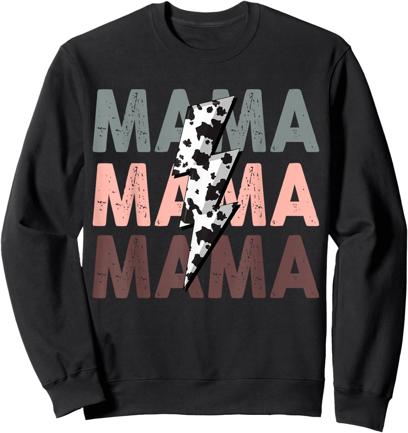 Vintage Mama Cow Pattern Woman Graphic Cowgirl Sweatshirt - Sweatshirt | Black