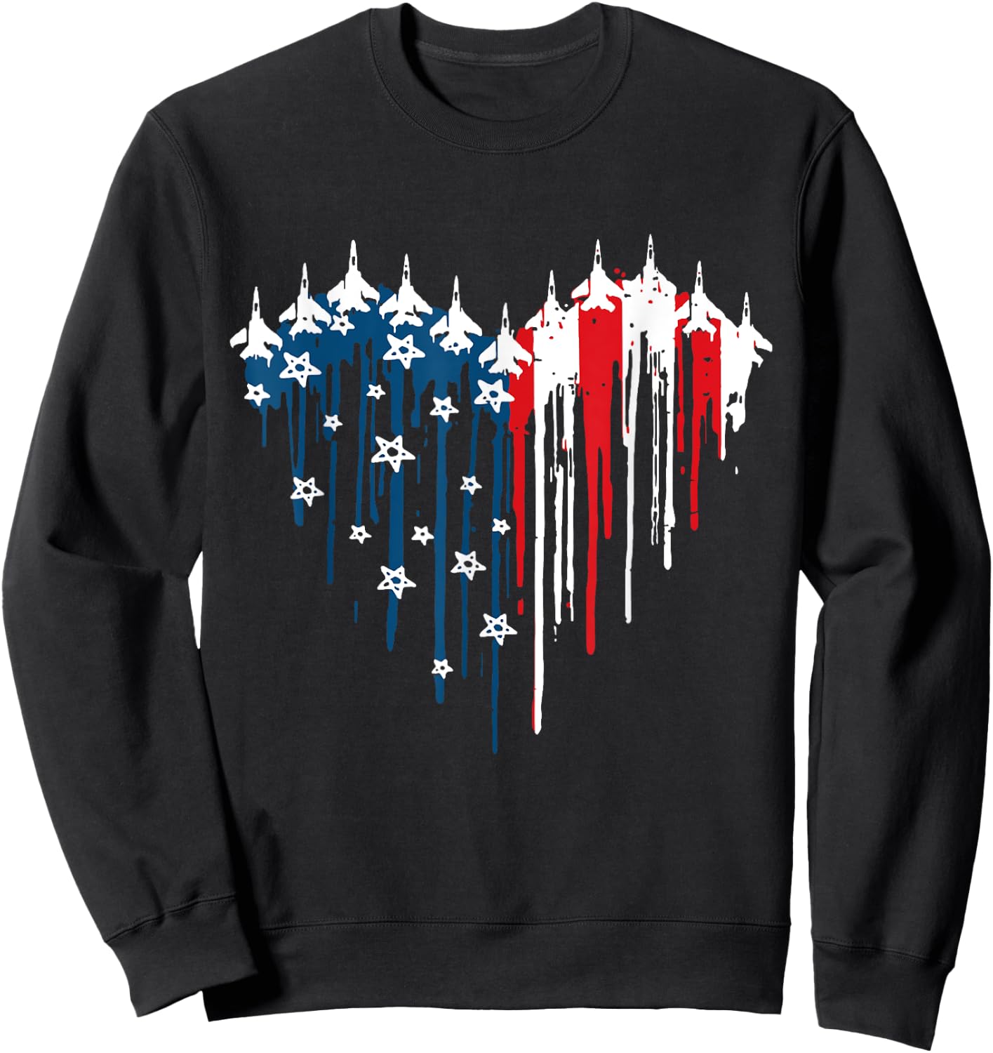 Jet Heart USA Flag Drip Patriotic Military Art Sweatshirt - Sweatshirt | Black