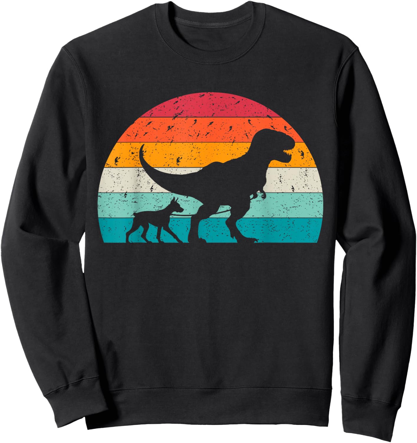 T-Rex Walking a Dog Funny Doberman Pinscher Lovers Dog Dad Sweatshirt - Sweatshirt | Black