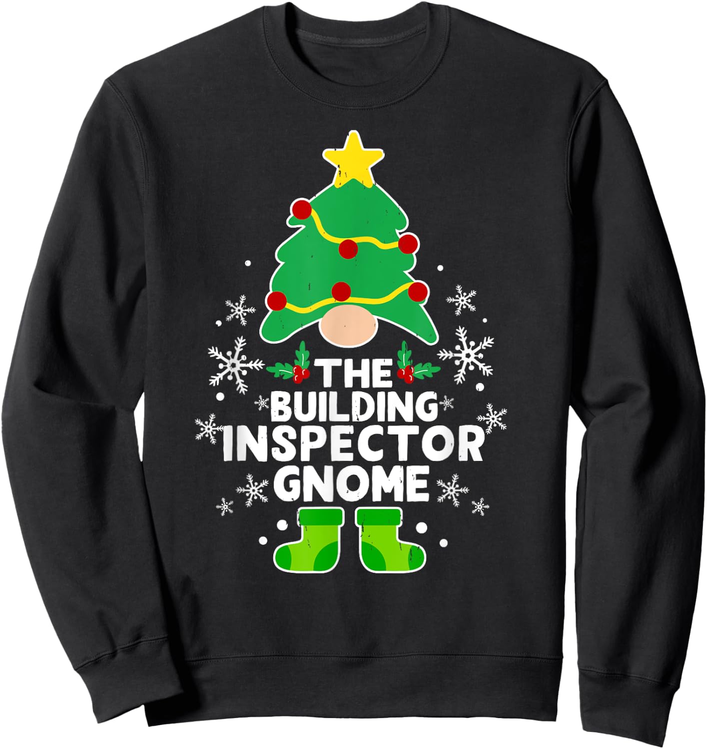 Building Inspector Gnome Xmas Family Holiday Christmas Sweatshirt - Sweatshirt | Black