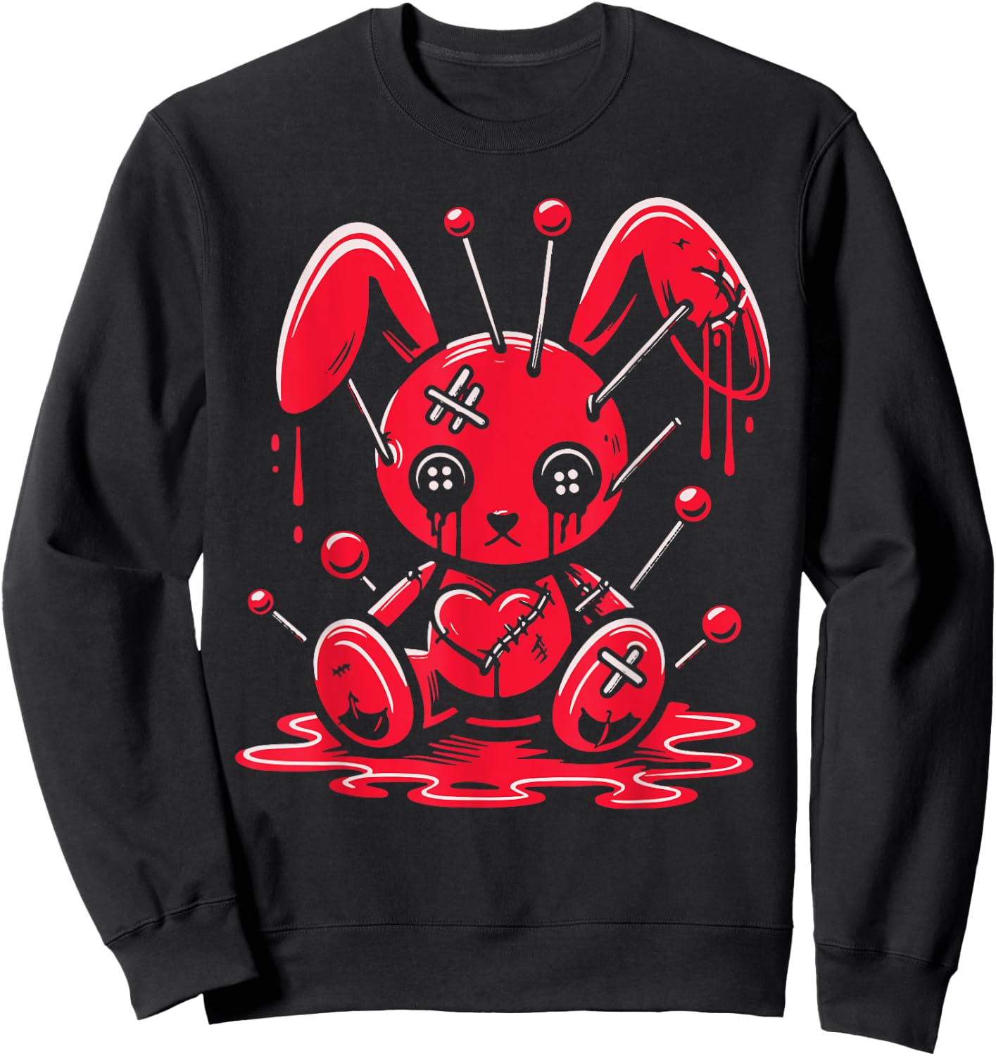 Stitched Bunny Rabbit Pastel Goth Anime Kawaii Gothic Sweatshirt - Sweatshirt | Black