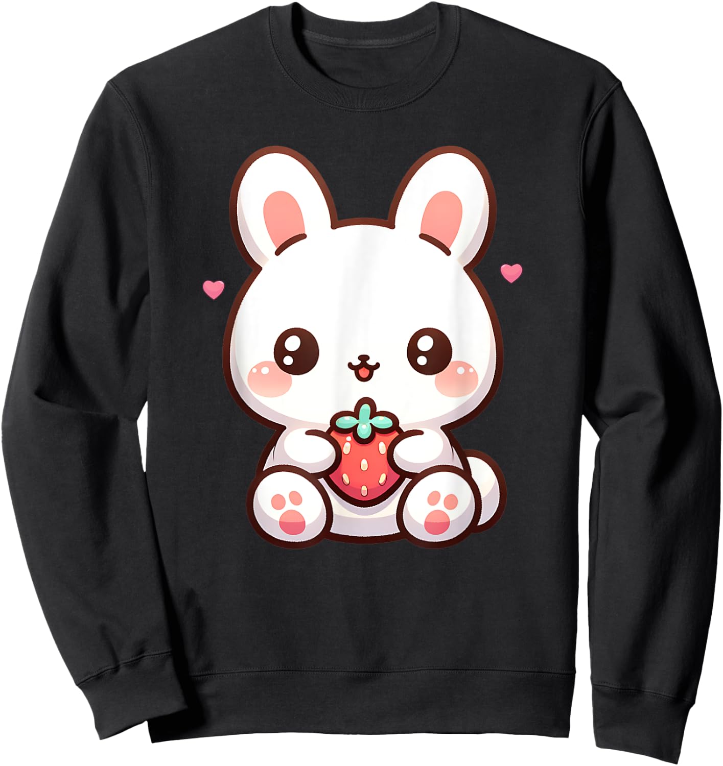 Cute Bunny Rabbit Eating Strawberry Tween Girls Graphic Sweatshirt - Sweatshirt | Black