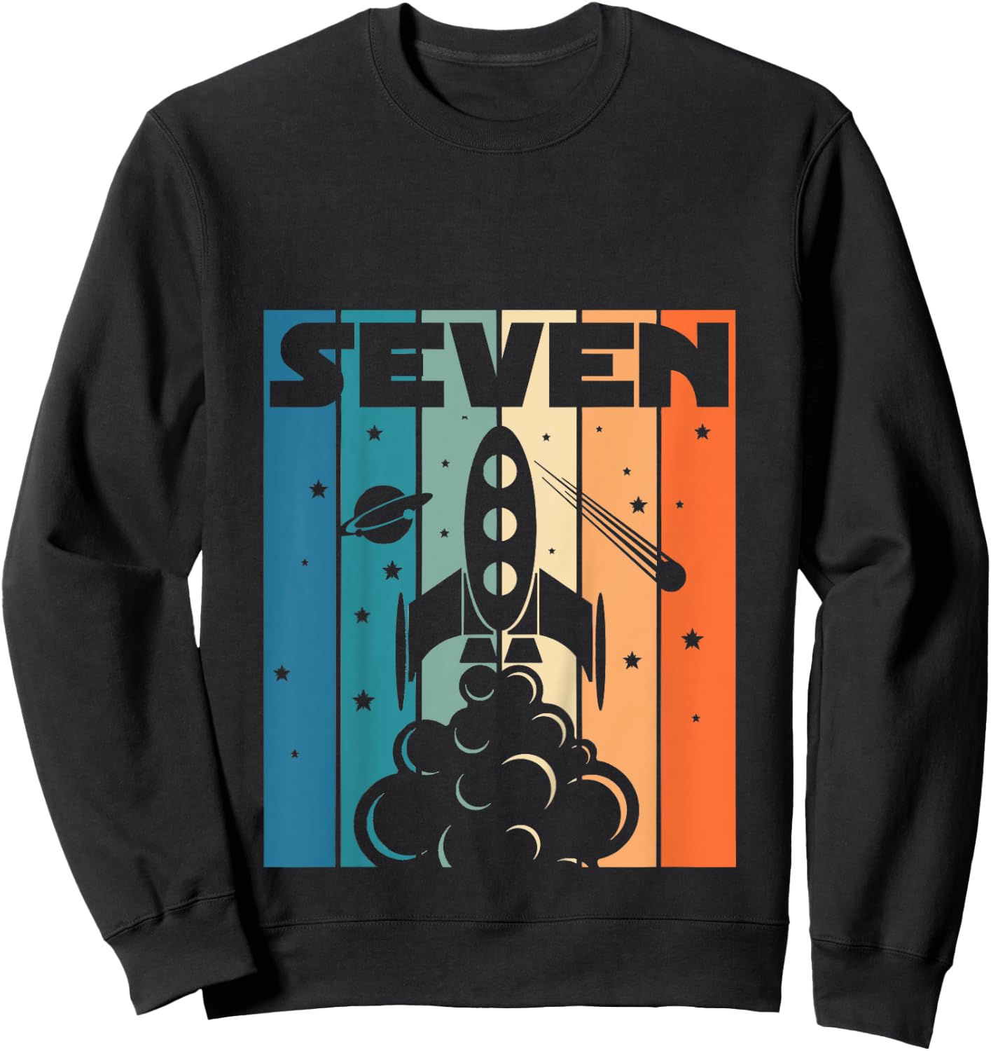 7 Year Old 7th Space Rocket Astronaut Birthday Boys Girls Sweatshirt - Sweatshirt | Black