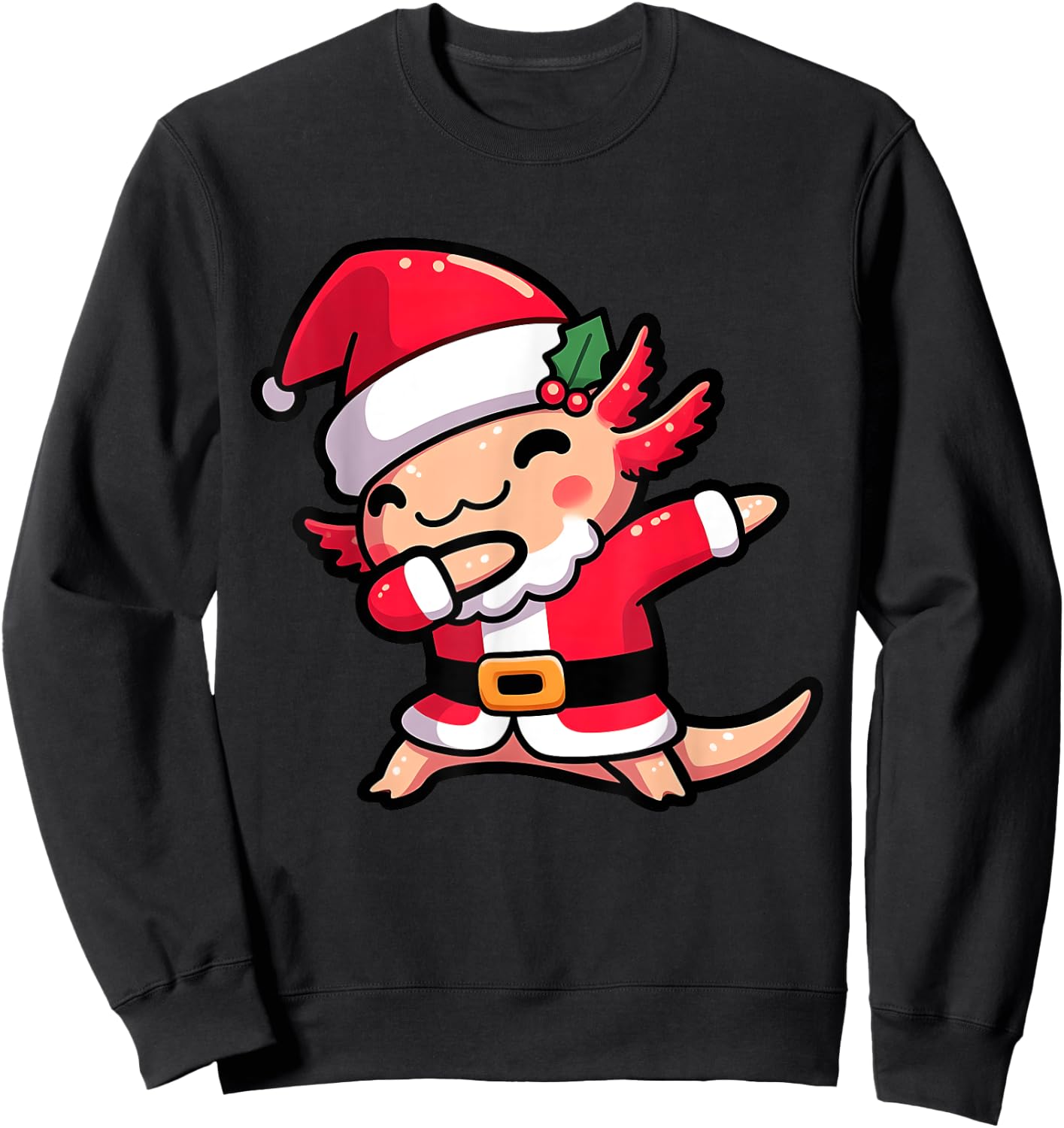 Axolotl Dabbing Santa Claus Christmas Family Matching Pajama Sweatshirt - Sweatshirt | Black