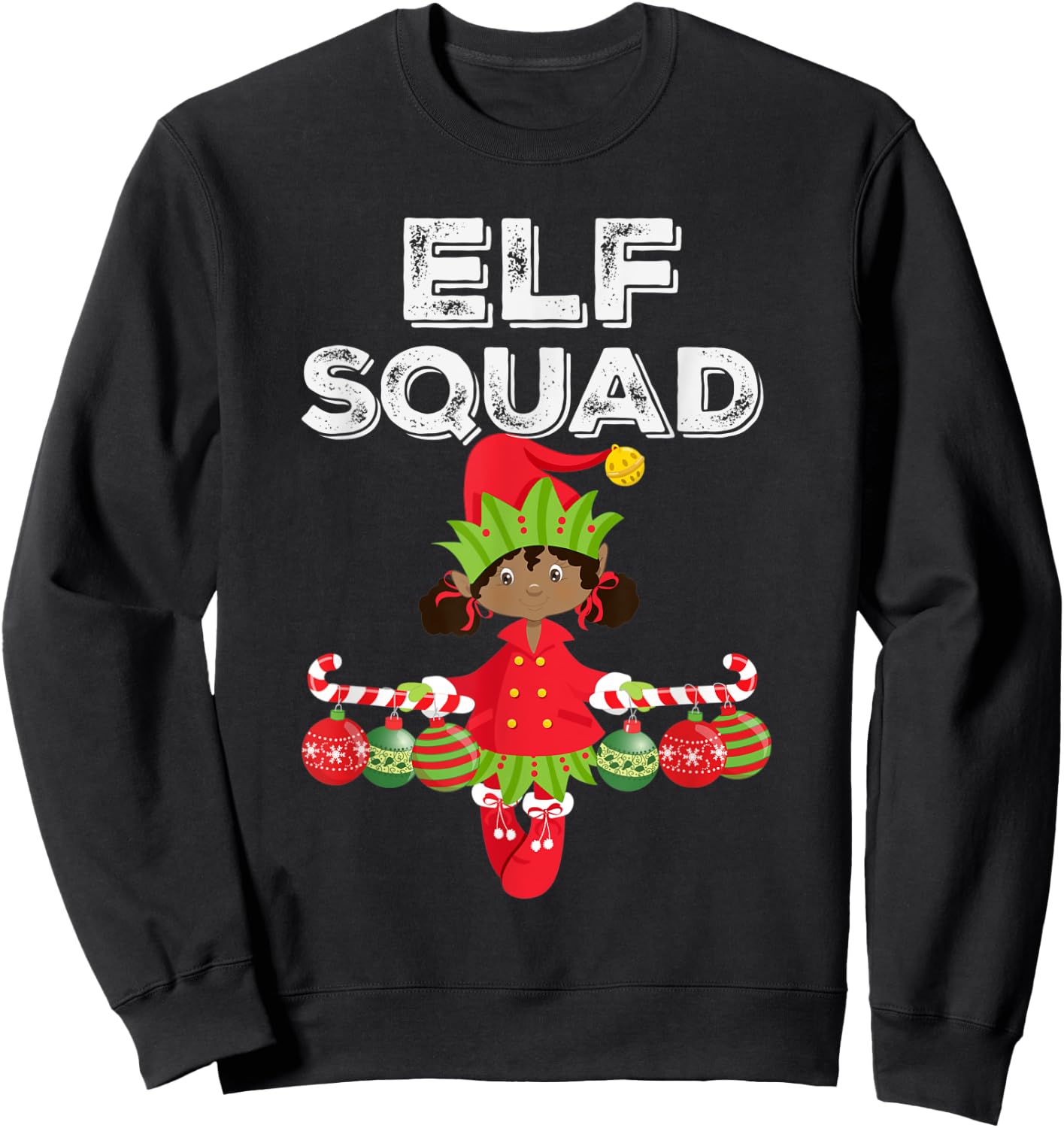 Elf Squad Girl African American Kids Cute Matching Christmas Sweatshirt - Sweatshirt | Black
