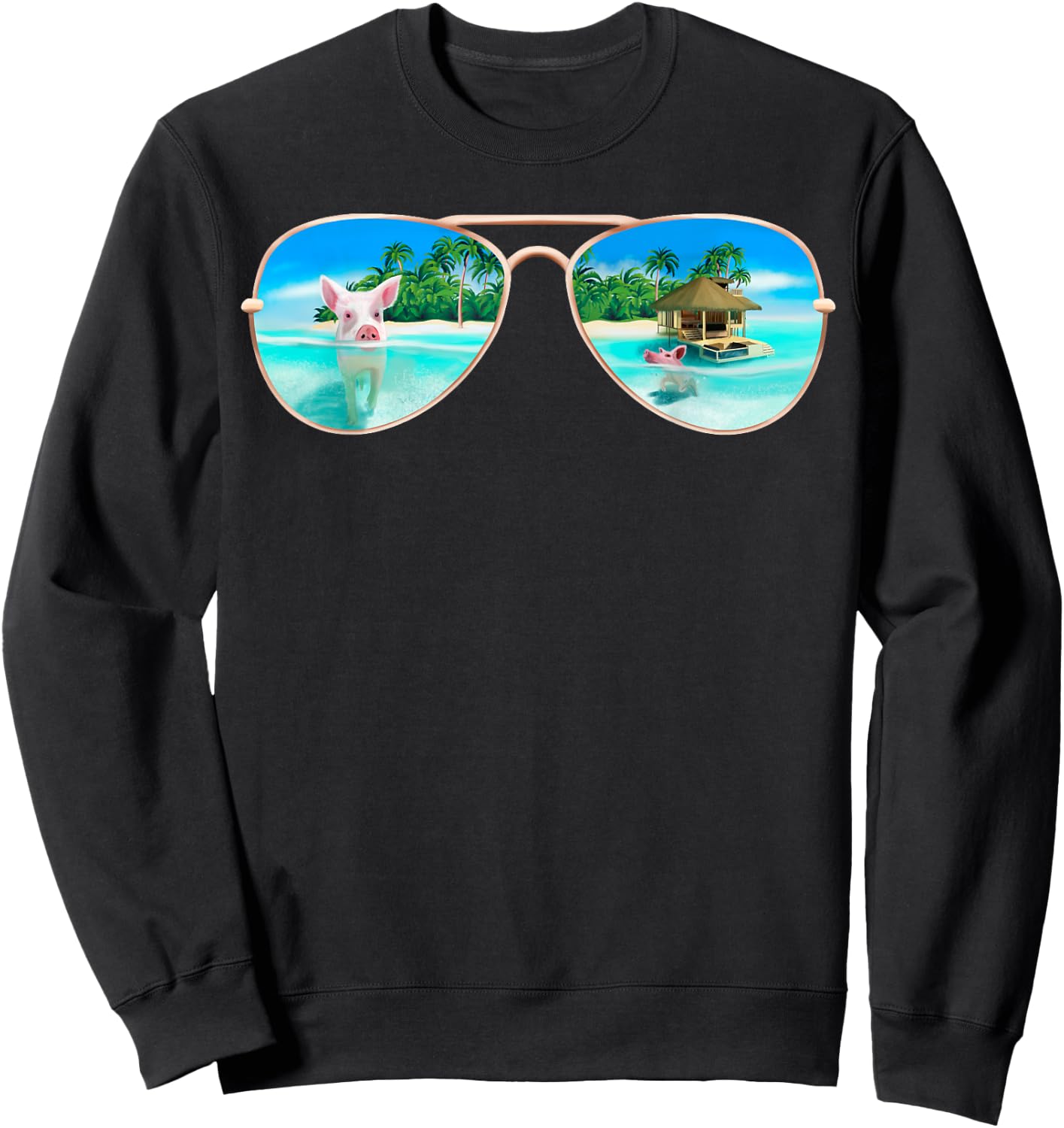 Swimming Bahamas Pigs Summer Vacation Sunglasses Sweatshirt - Sweatshirt | Black