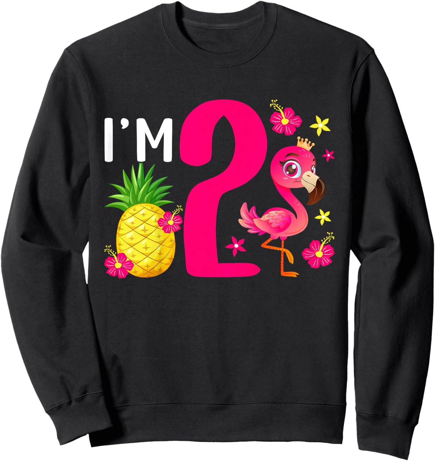 Kids 2nd Flamingo Birthday Party 2 Year Old Flamingo Girl Sweatshirt - Sweatshirt | Black