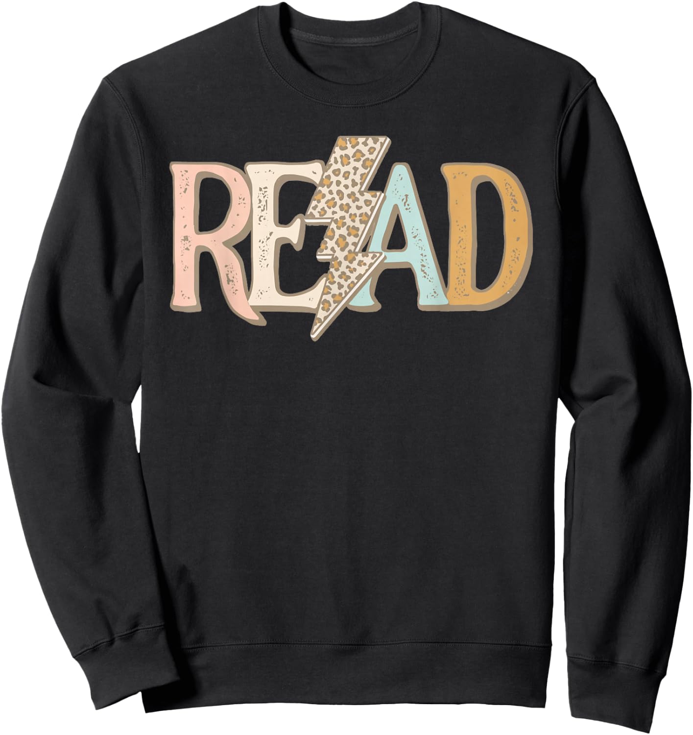 READ Leopard Lightning Bolt Book Lover Librarian Reader Gift Sweatshirt - Sweatshirt | Black