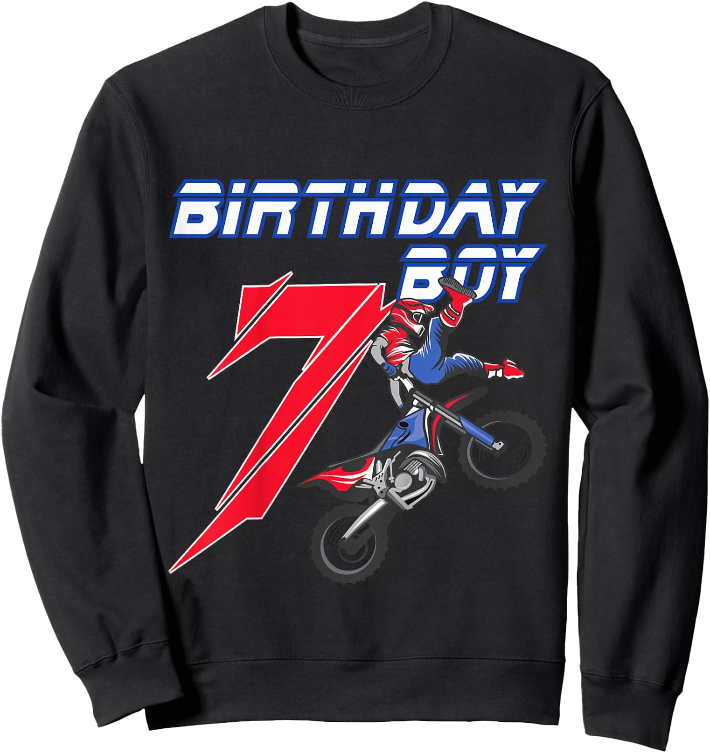 Kids 7 Year Old Dirt Bike Birthday T Shirt Motocross 7th Gift Sweatshirt - Sweatshirt | Black