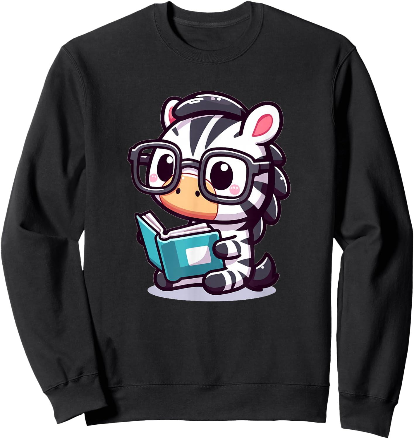 Adorable Book Lover Zebra With Reading Glasses Cute Sweatshirt - Sweatshirt | Black