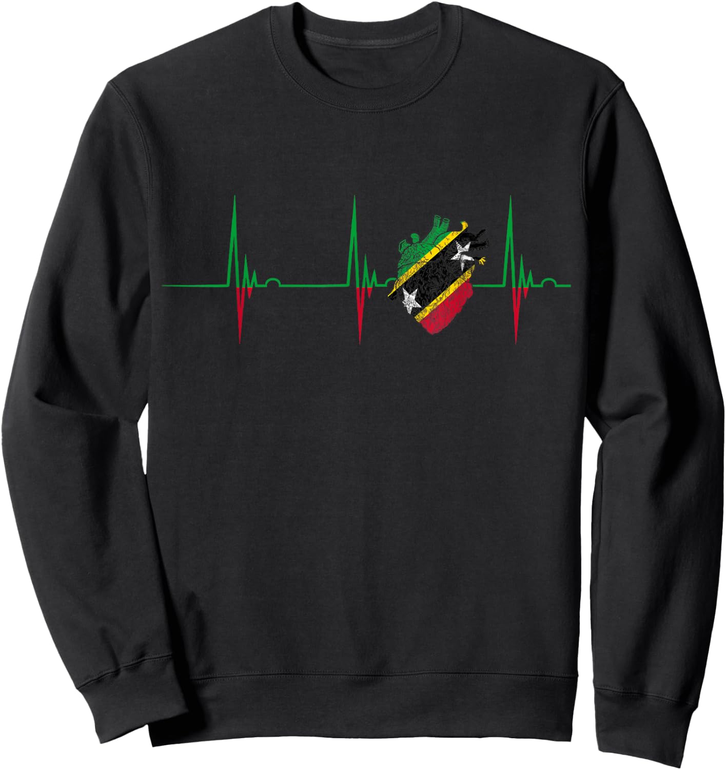 Saint Kitts and Nevis Nevisian Pride Heartbeat EKG Pulse Sweatshirt - Sweatshirt | Black