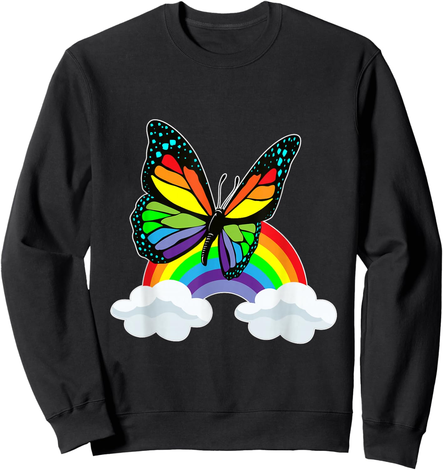 Butterfly Rainbow Clouds Sweatshirt - Sweatshirt | Black