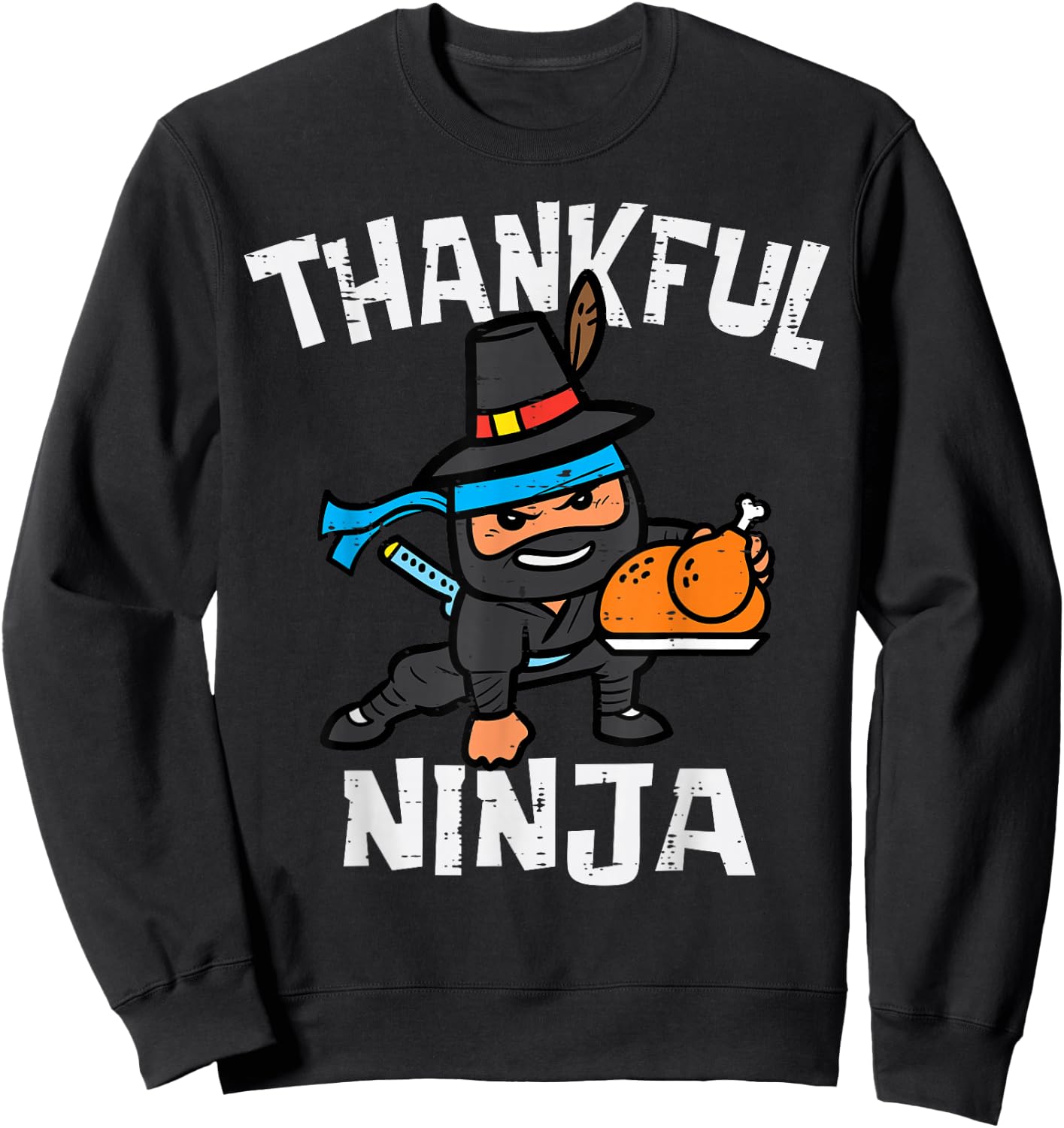 Thanksgiving Thankful Ninja Cool Turkey Fall Boys Girls Kids Sweatshirt - Sweatshirt | Black