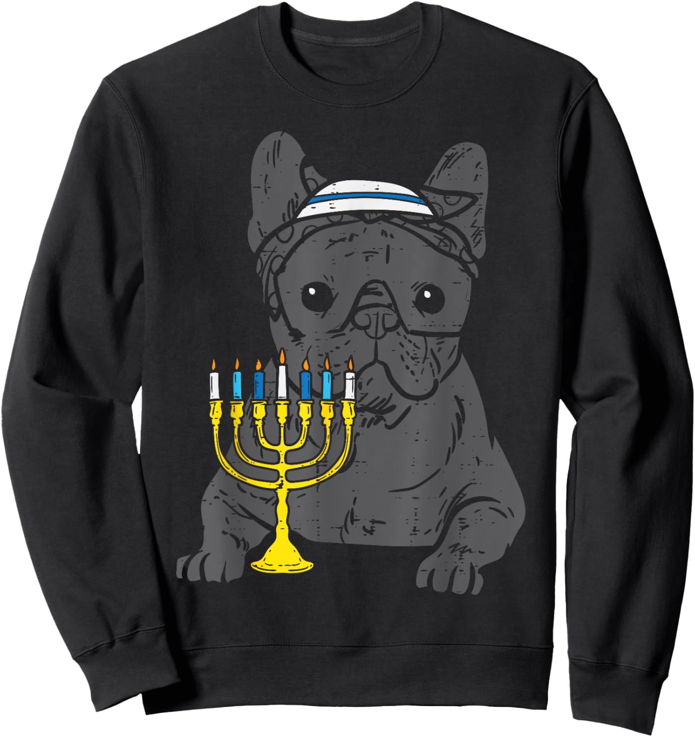 Jew French Bulldog Dog Hanukkah Pajamas Chanukah PJs Women Sweatshirt - Sweatshirt | Black