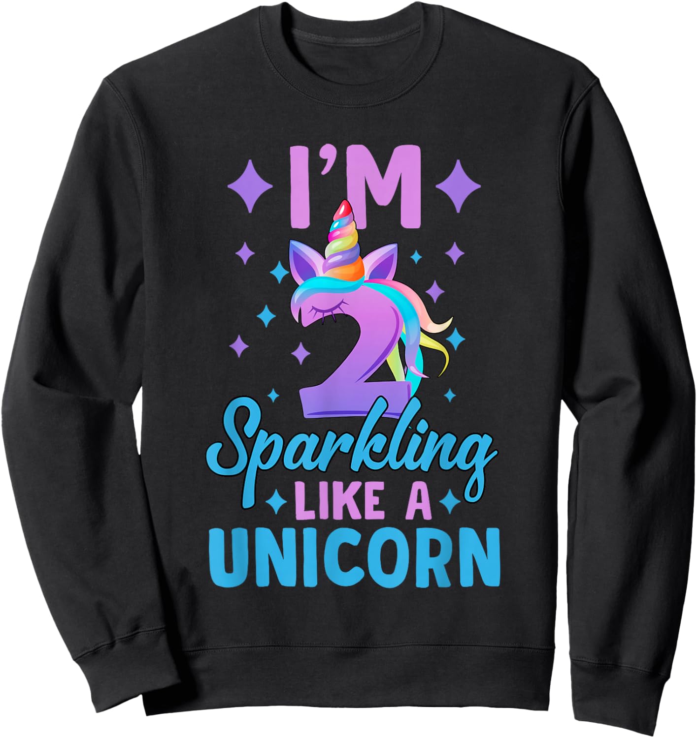 2nd Birthday Unicorn Birthday Party 2 Year Old Girls Sweatshirt - Sweatshirt | Black