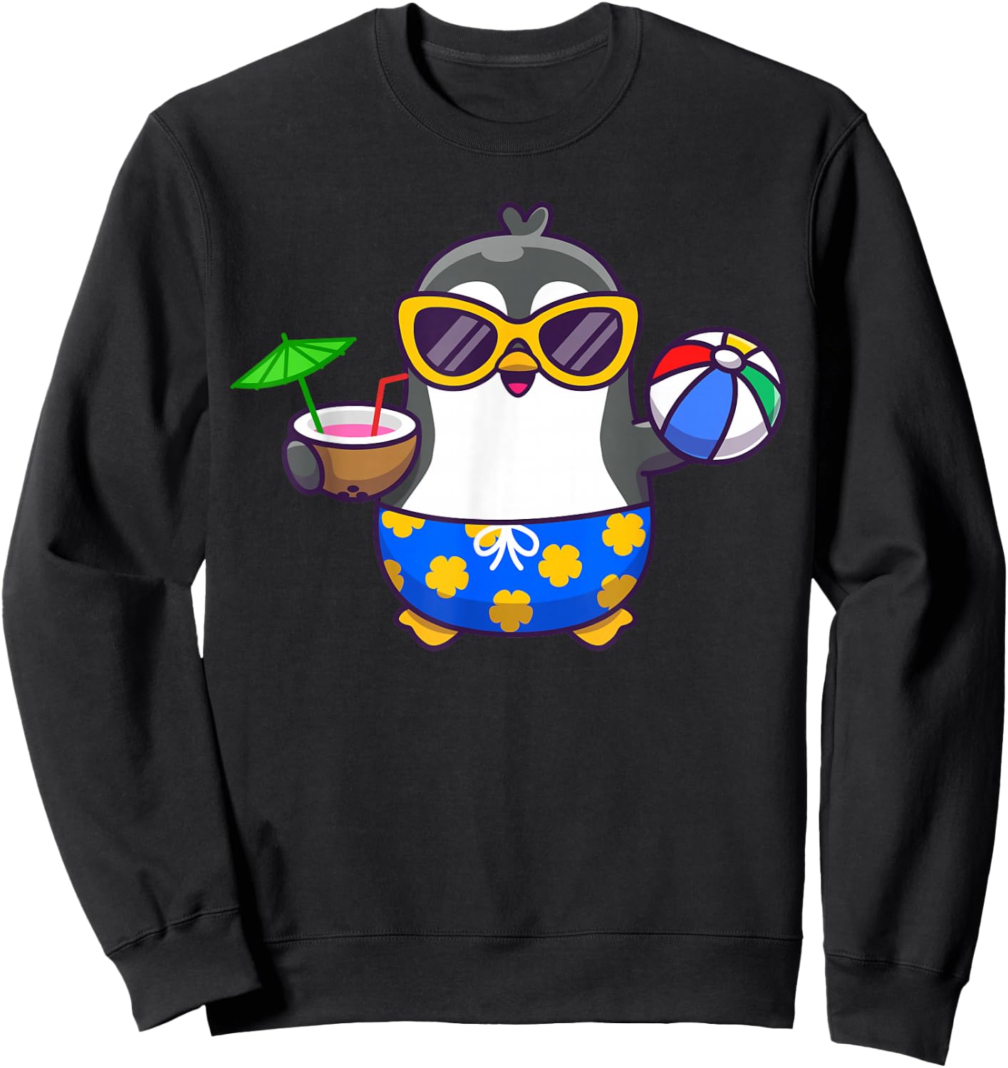 Funny Penguin Hawaiian Funny Aloha Penguin Drinking Coconut Sweatshirt - Sweatshirt | Black