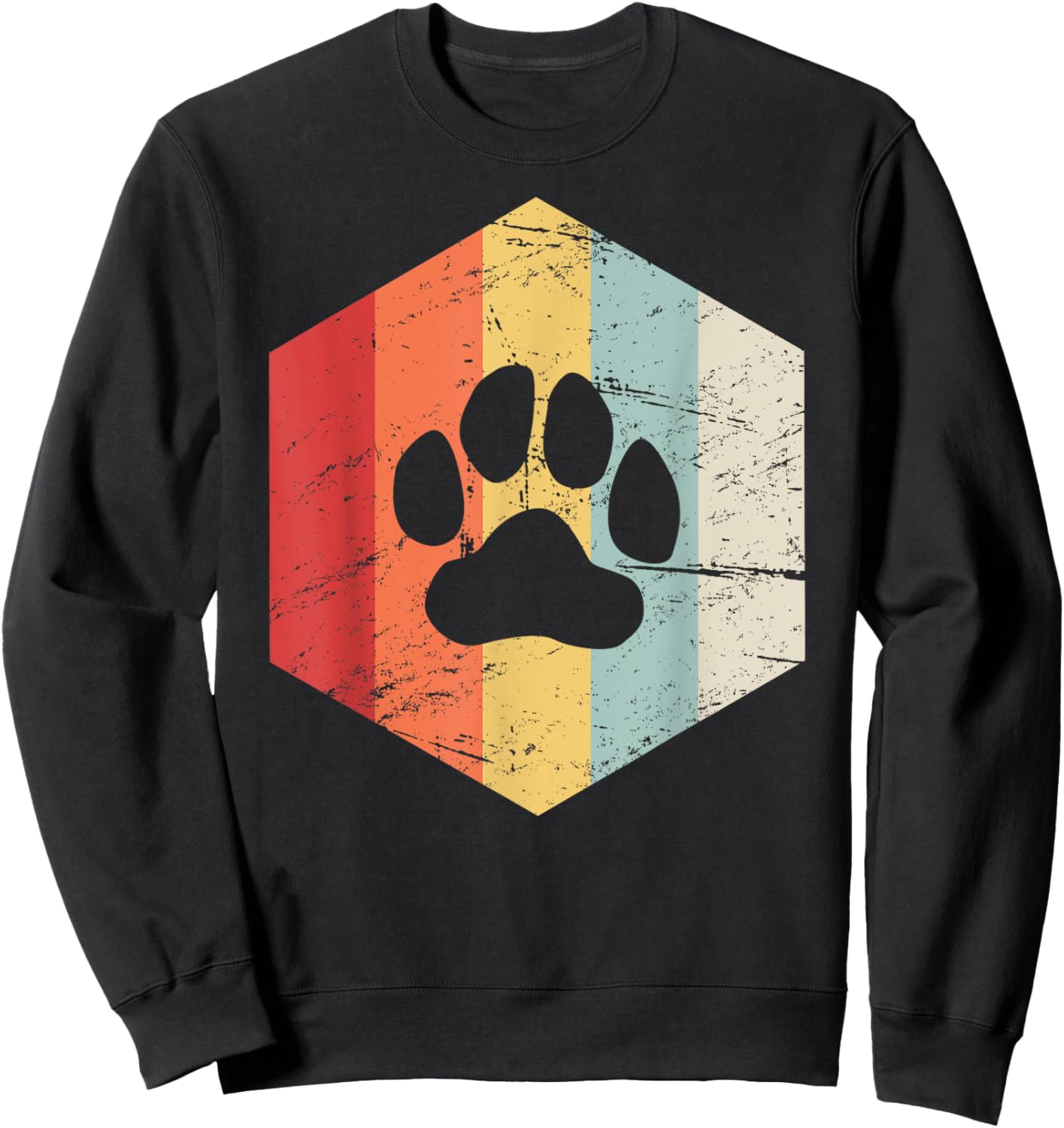 Retro Vintage Paw Print Furry Sweatshirt - Sweatshirt | Black