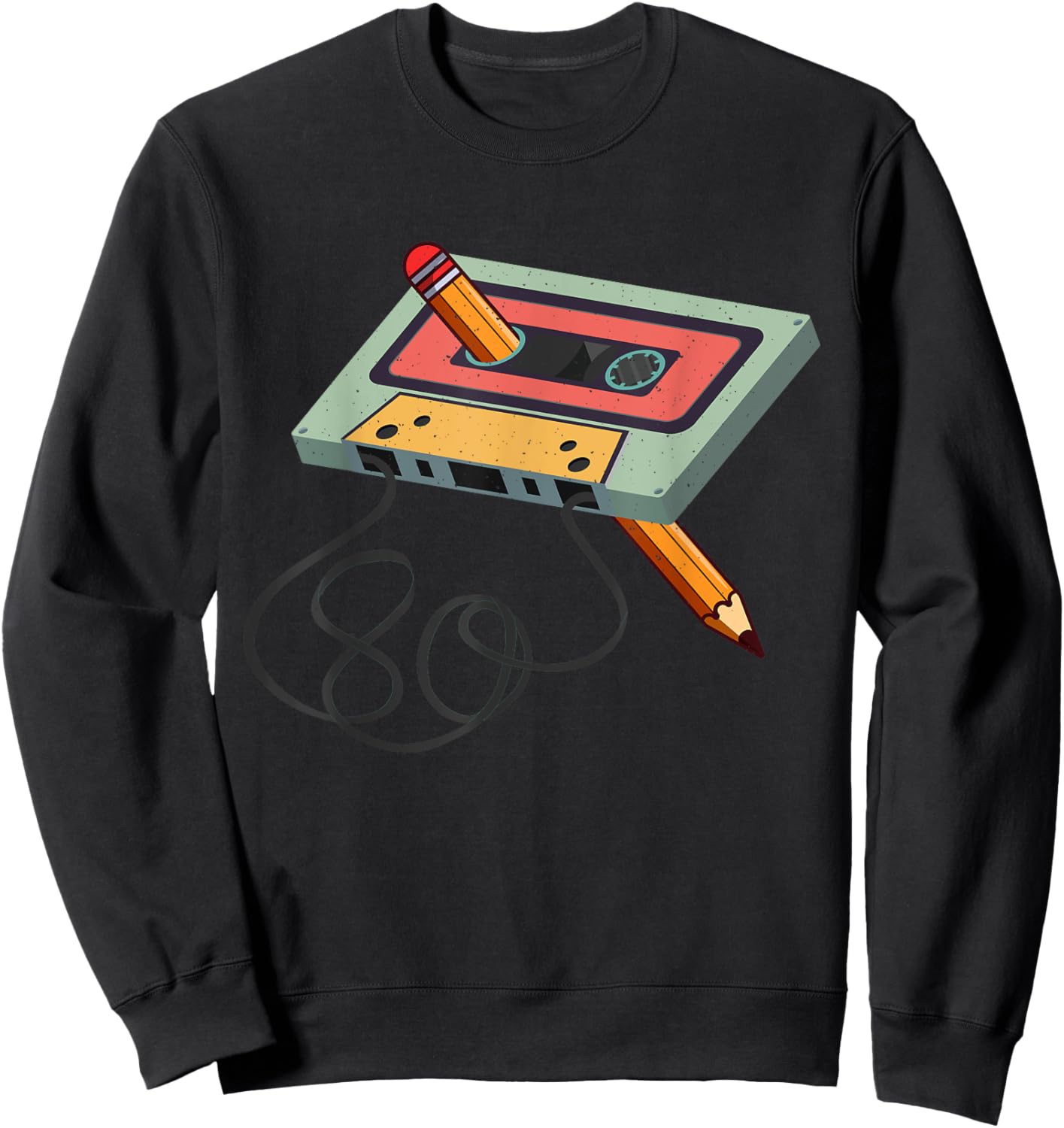 Vintage Cassette Tape Pencil Music Mixtape 80s Retro Sweatshirt - Sweatshirt | Black