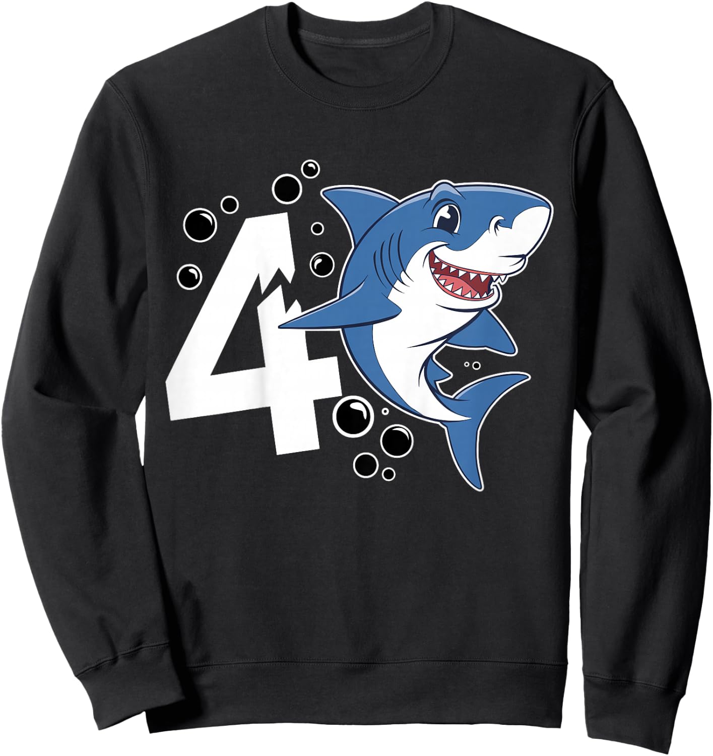 Kids Kids 4 Years Old Cute Shark Lover 4th Birthday Party Sweatshirt - Sweatshirt | Black