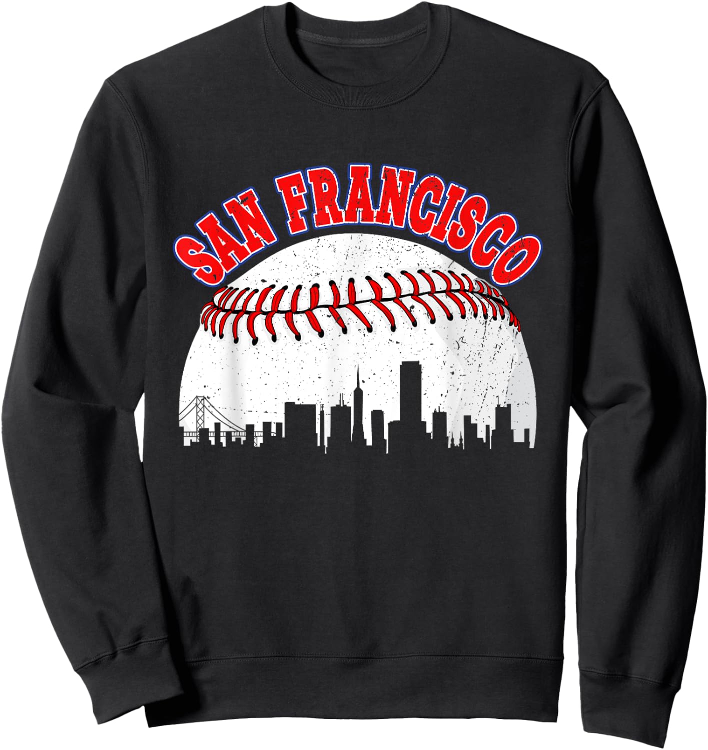 Distressed Baseball San Francisco Cityscape Women Sweatshirt - Sweatshirt | Black