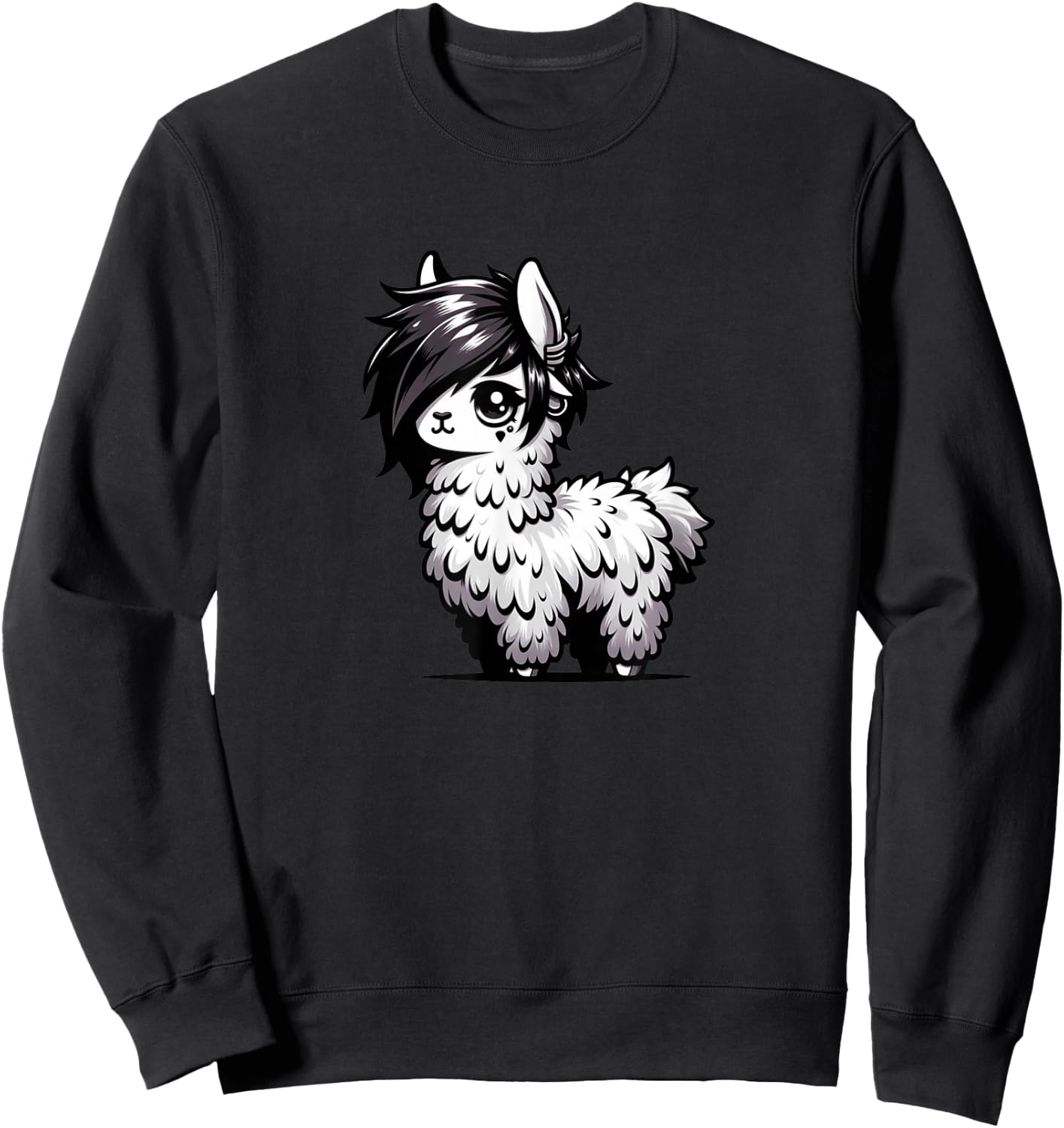 Cute Emo Llama Kawaii Kids Boys Girls Sweatshirt - Sweatshirt | Black