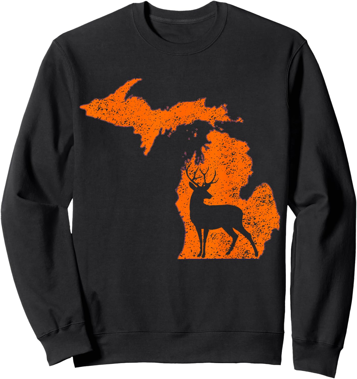 Michigan Whitetail Deer Outdoors Camping Hiking Distressed Sweatshirt - Sweatshirt | Black