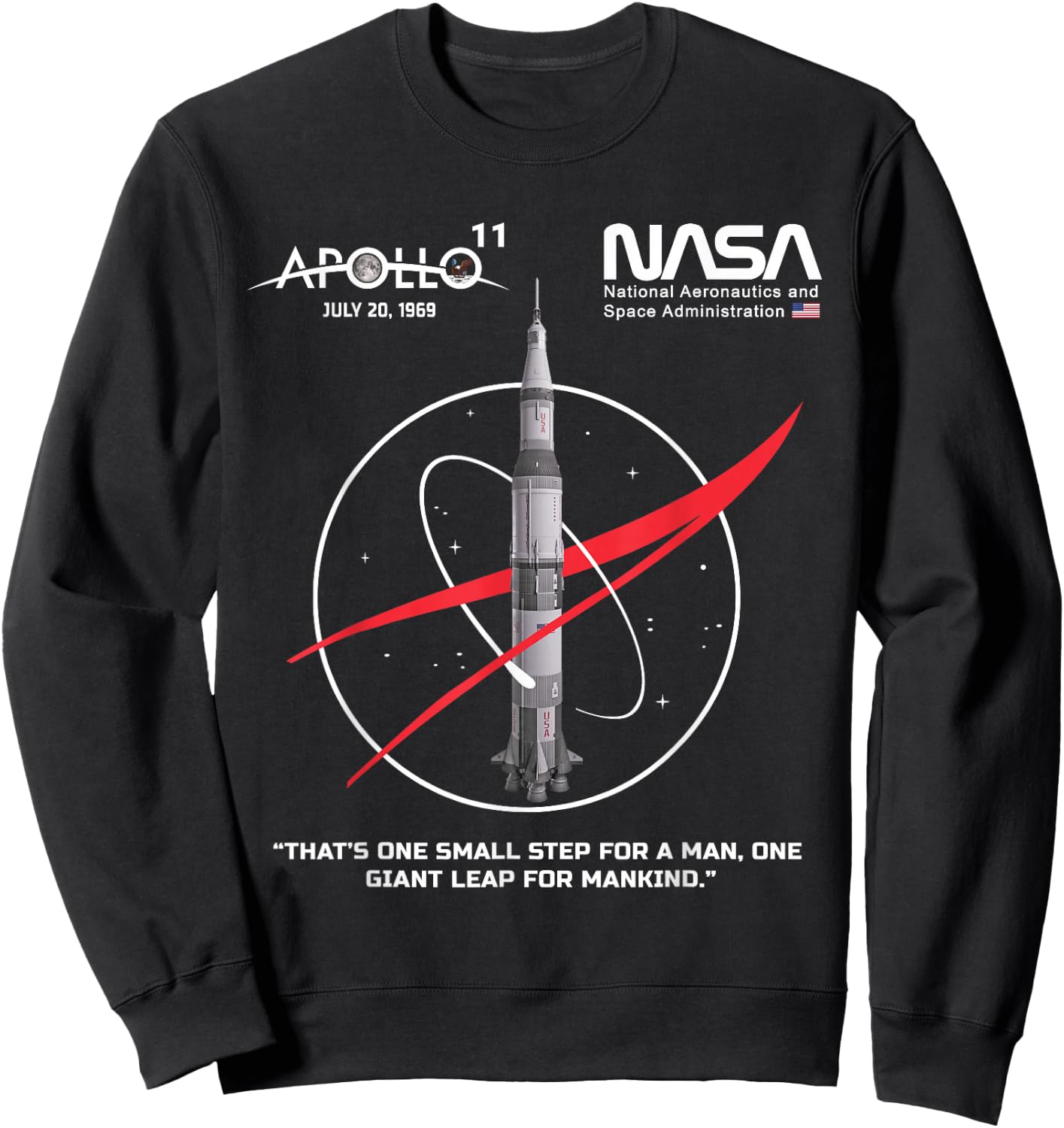 NASA Apollo 11 Mission Saturn V Rocket Worm Logo Sweatshirt - Sweatshirt | Black