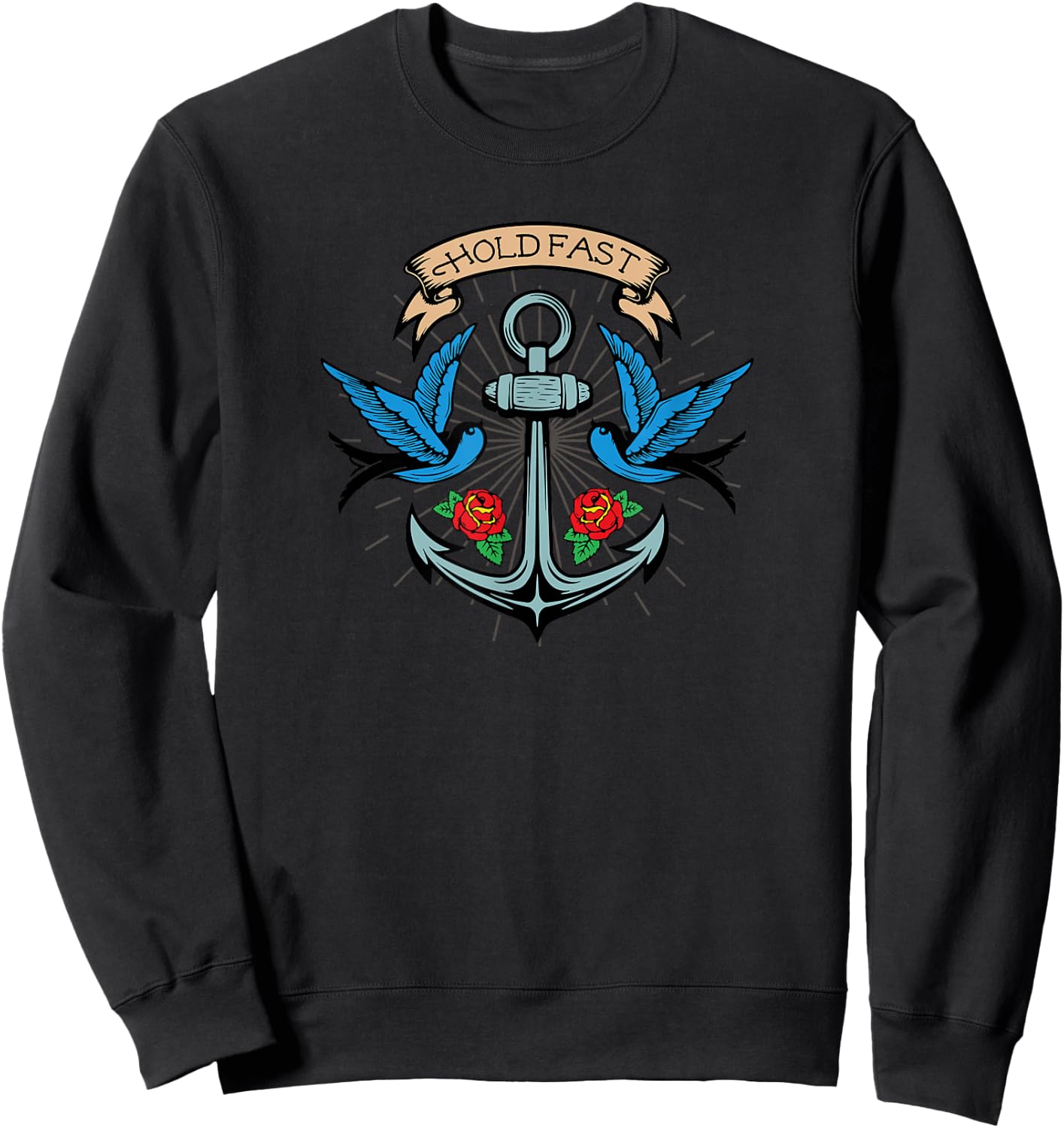 mit Aufschrift "Hold Fast Anchor Sparrow Rose" Sweatshirt - Sweatshirt | Black