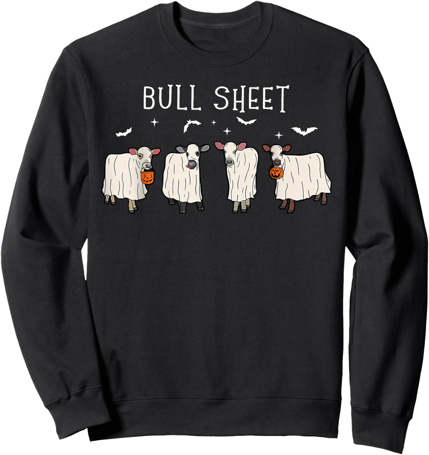 Bull Sheet Funny Ghost Boo Cow Halloween Farmer Farming Sweatshirt - Sweatshirt | Black