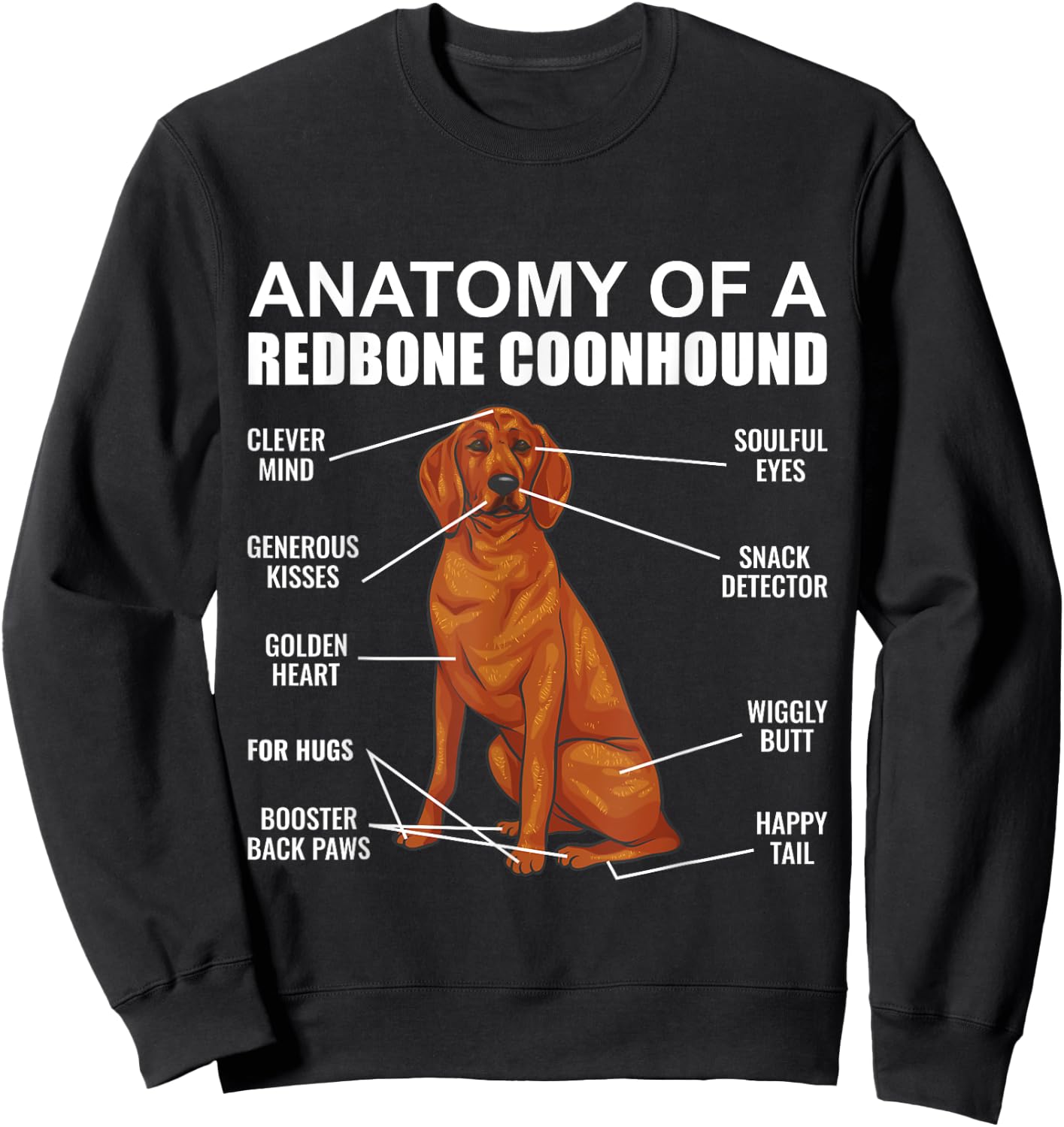 Redbone Coonhound, Anatomy Of A Redbone Coonhound , Black Sweatshirt - Sweatshirt | Black