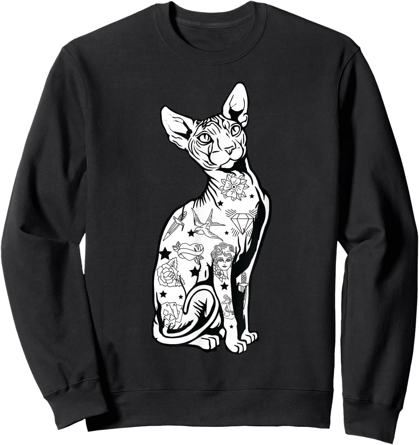 Goth Sphynx Hairless Cat Lovers with Tattoos Sweatshirt - Sweatshirt | Black