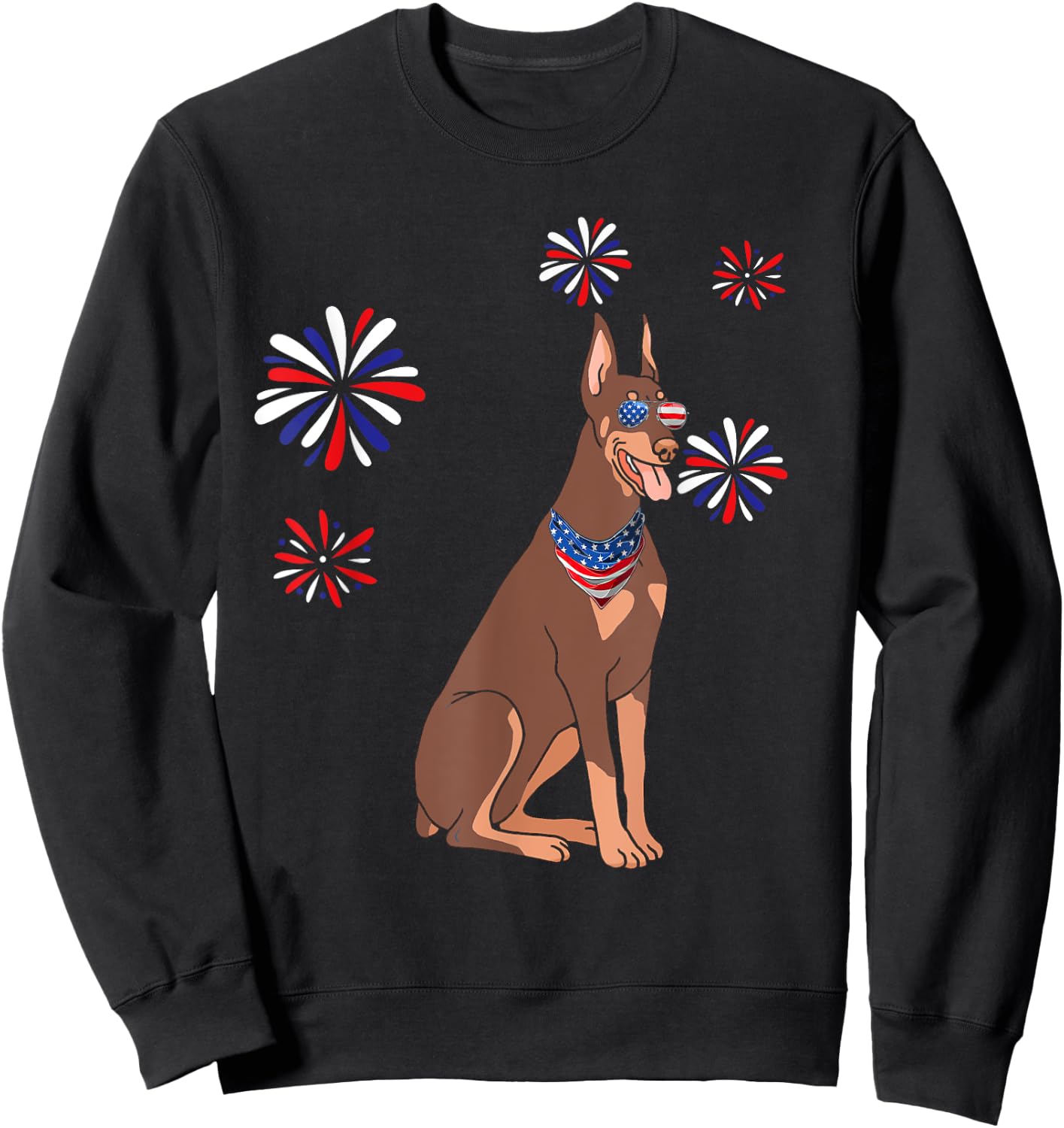 Patriotic Red Doberman USA Flag 4th of July Dog Lover Sweatshirt - Sweatshirt | Black