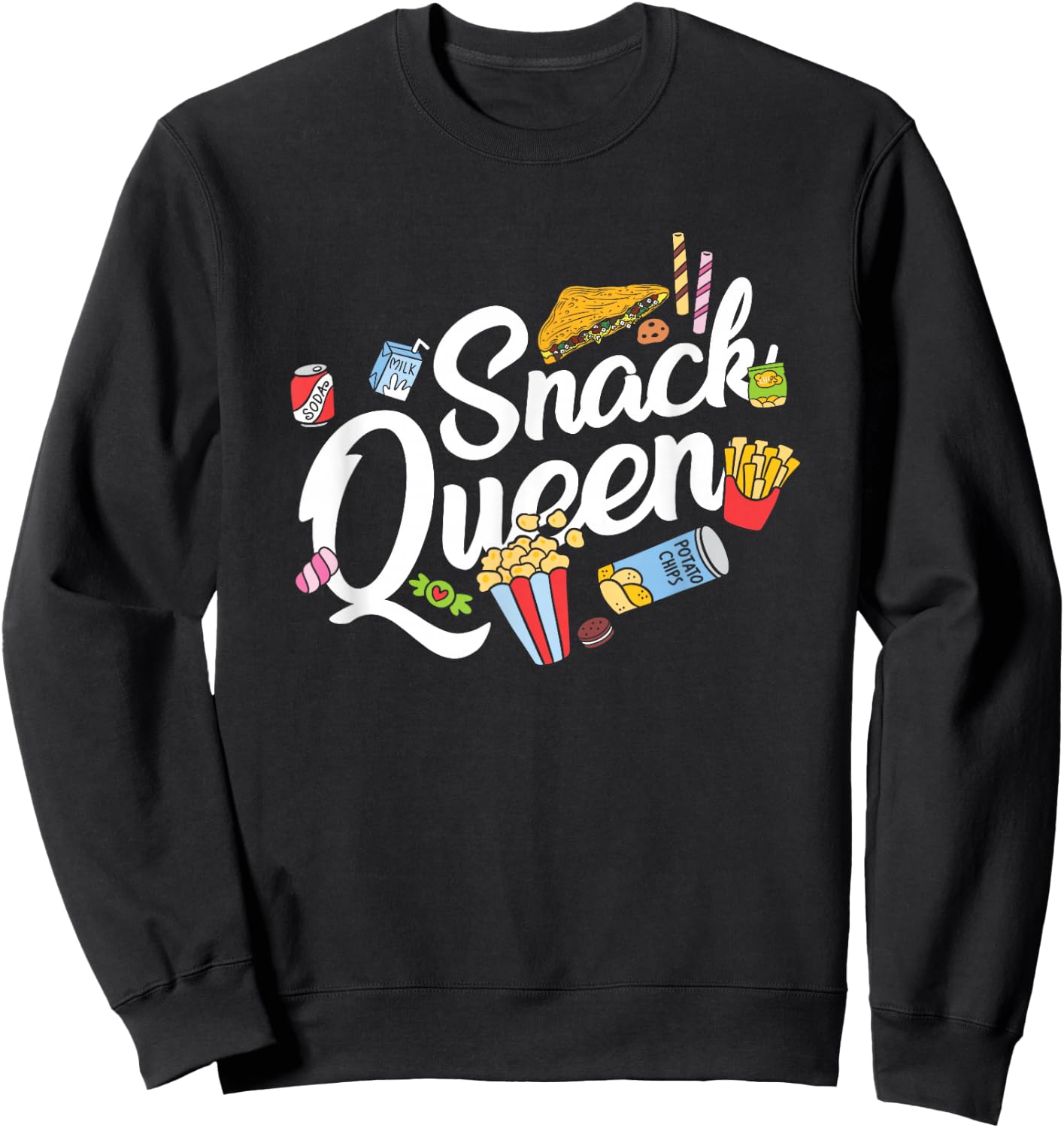Funny Snack Lover Designs Girls Snack Queen Sweatshirt - Sweatshirt | Black