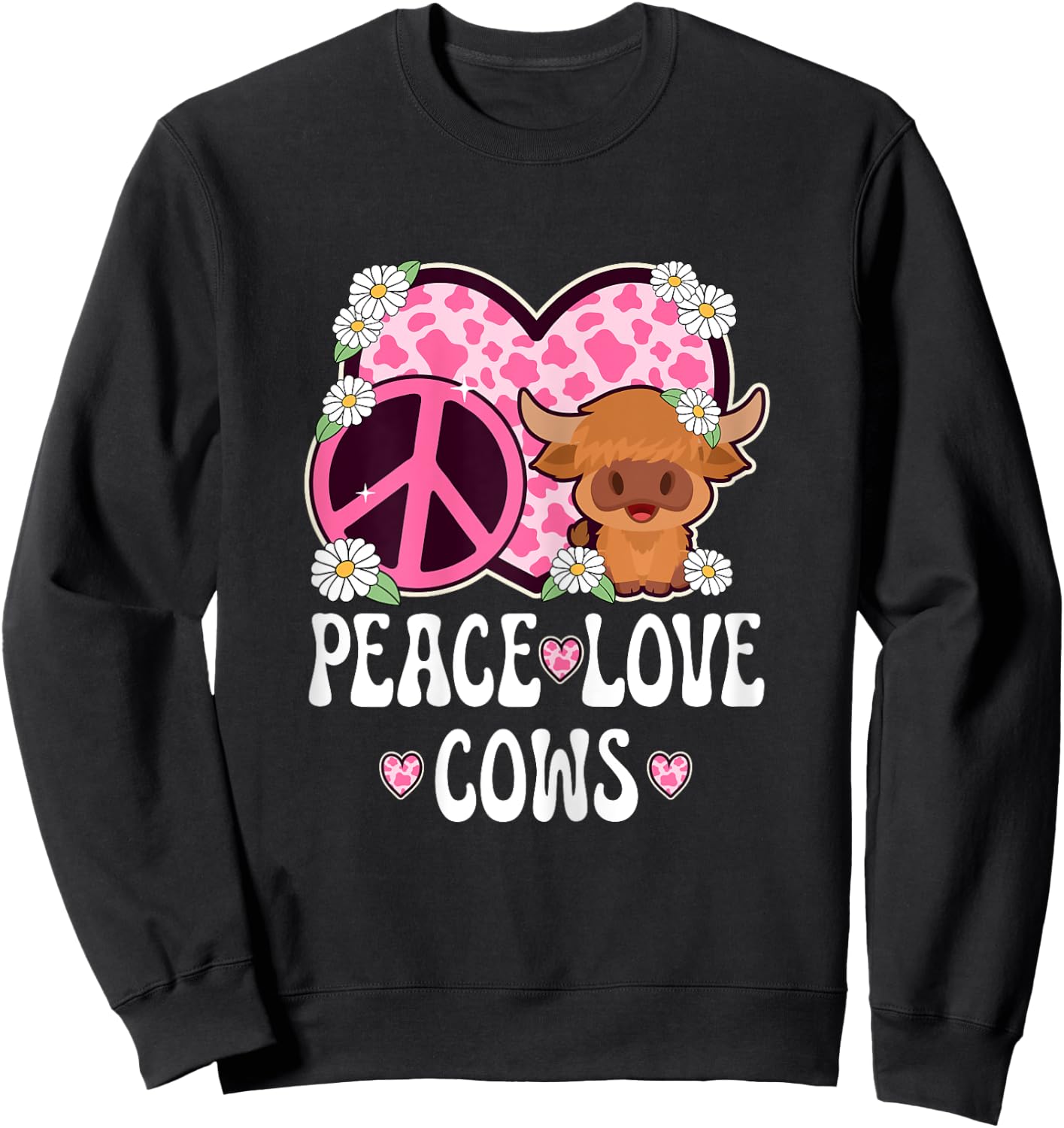 Peace Love Cows Women Cow Print Cute Cow Girls Cow Lover Cow Sweatshirt - Sweatshirt | Black