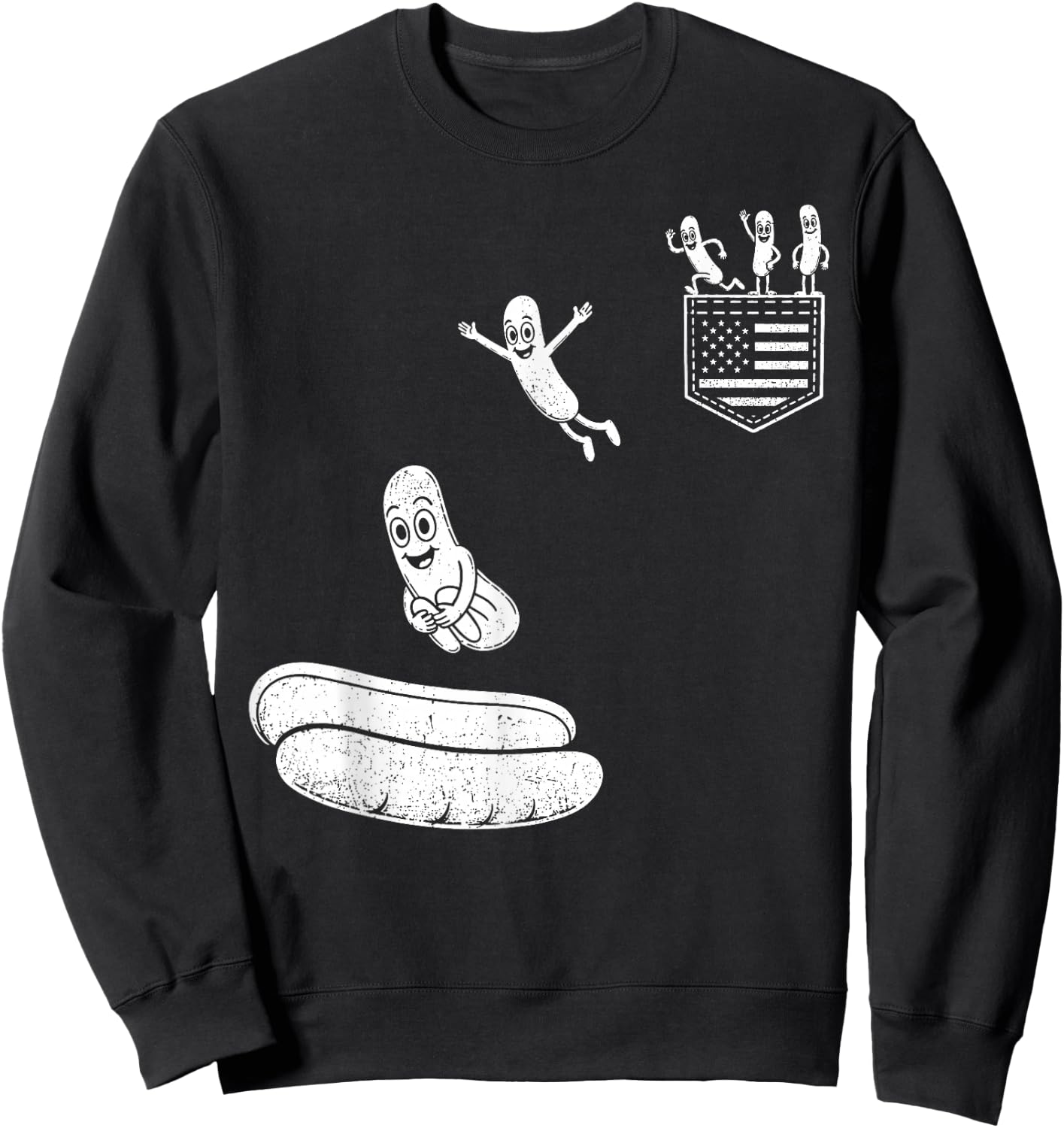 Funny 4th of July Patriotic Hot-Dog BBQ Flying into Bun 250 Sweatshirt - Sweatshirt | Black