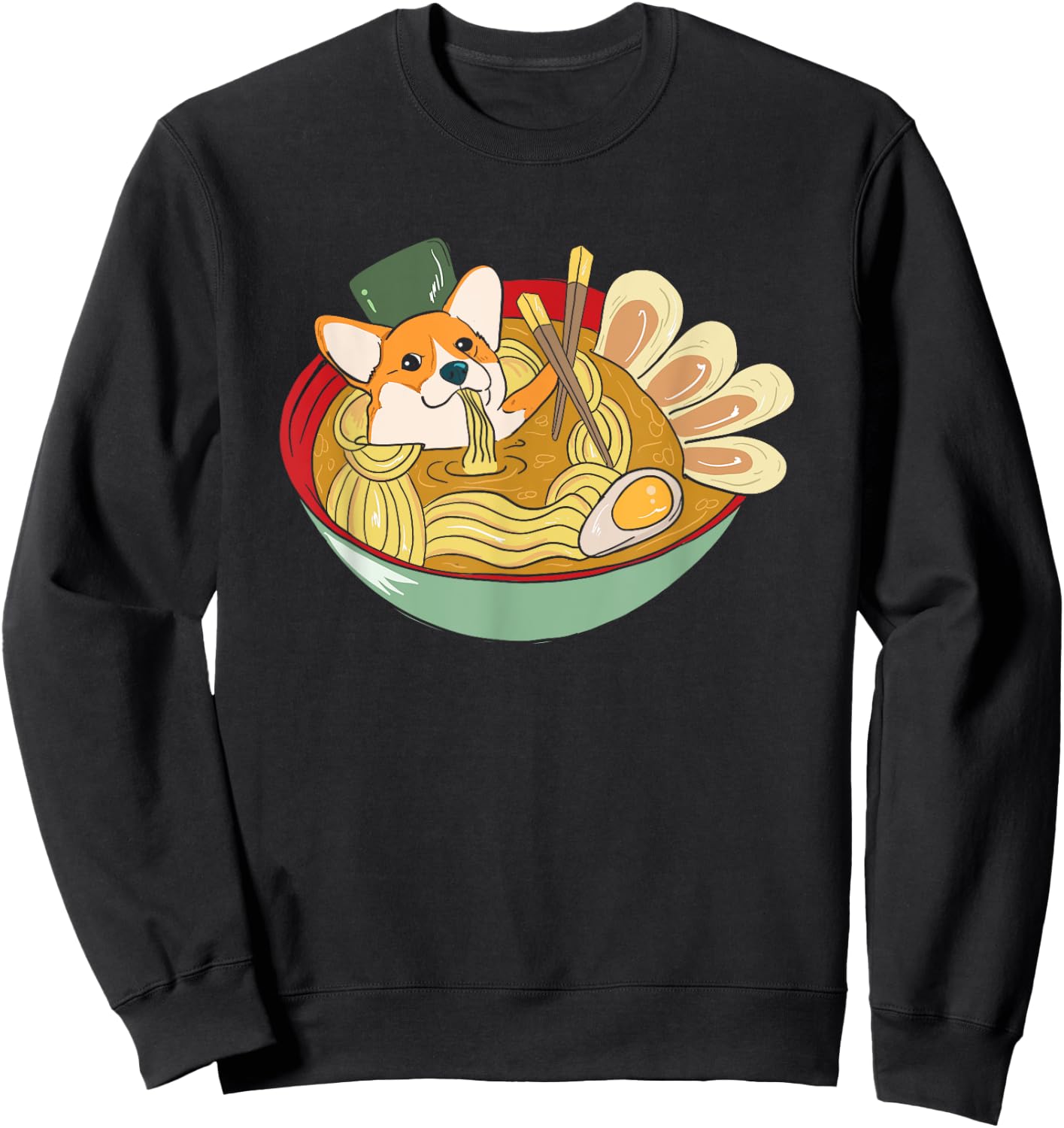 Kawaii Ramen Corgi DOG Shirt Japanese Noodles Gift Sweatshirt - Sweatshirt | Black