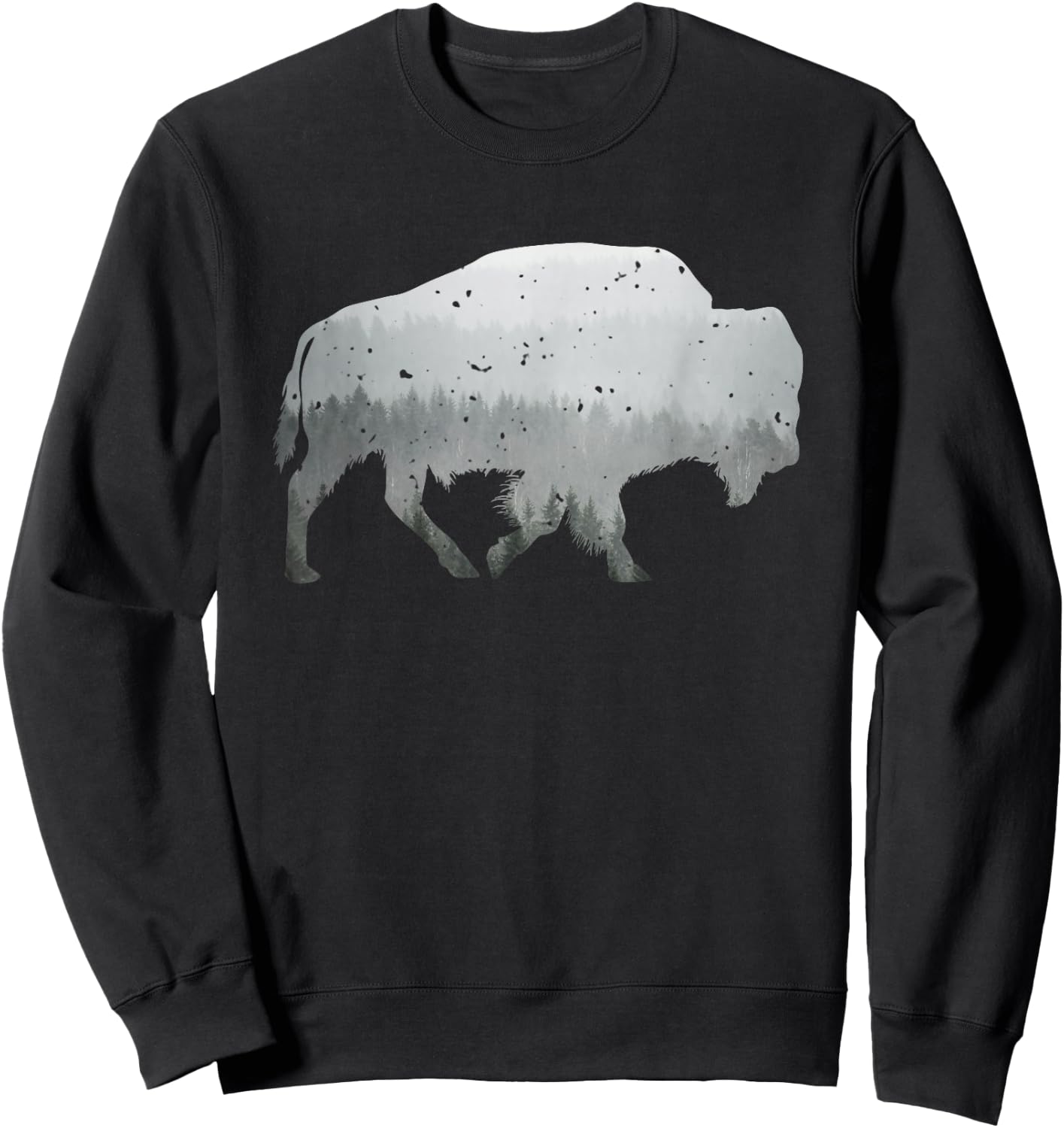 Buffalo Shaped Mountain Wildlife Wilderness Forest Mist Sweatshirt - Sweatshirt | Black