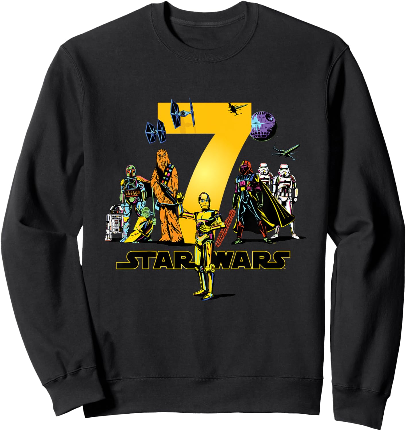 Children's Star Wars Classic Characters Seventh Birthday 7 Years Old , black Sweatshirt - Sweatshirt | Black