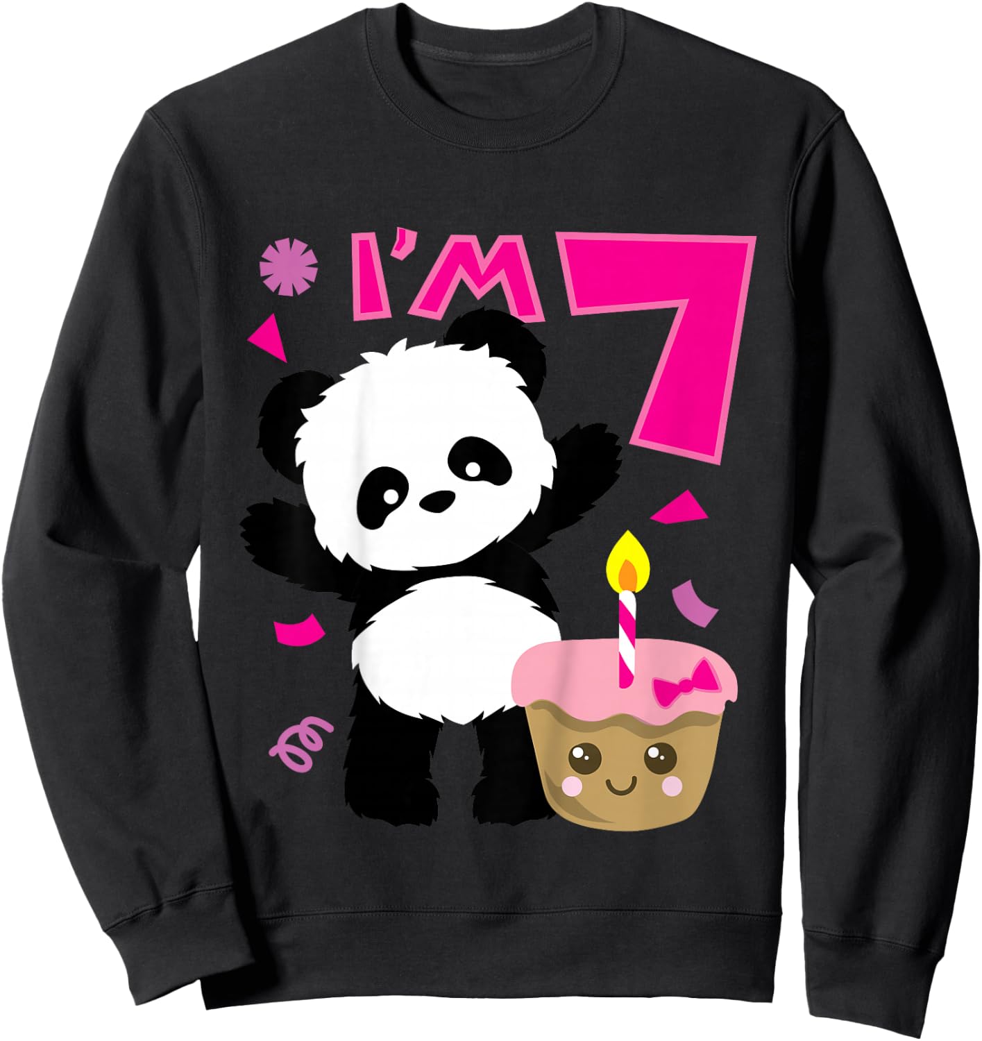 Kids Panda with Kawaii Cake 7 Years Old Girls Birthday Party Sweatshirt - Sweatshirt | Black