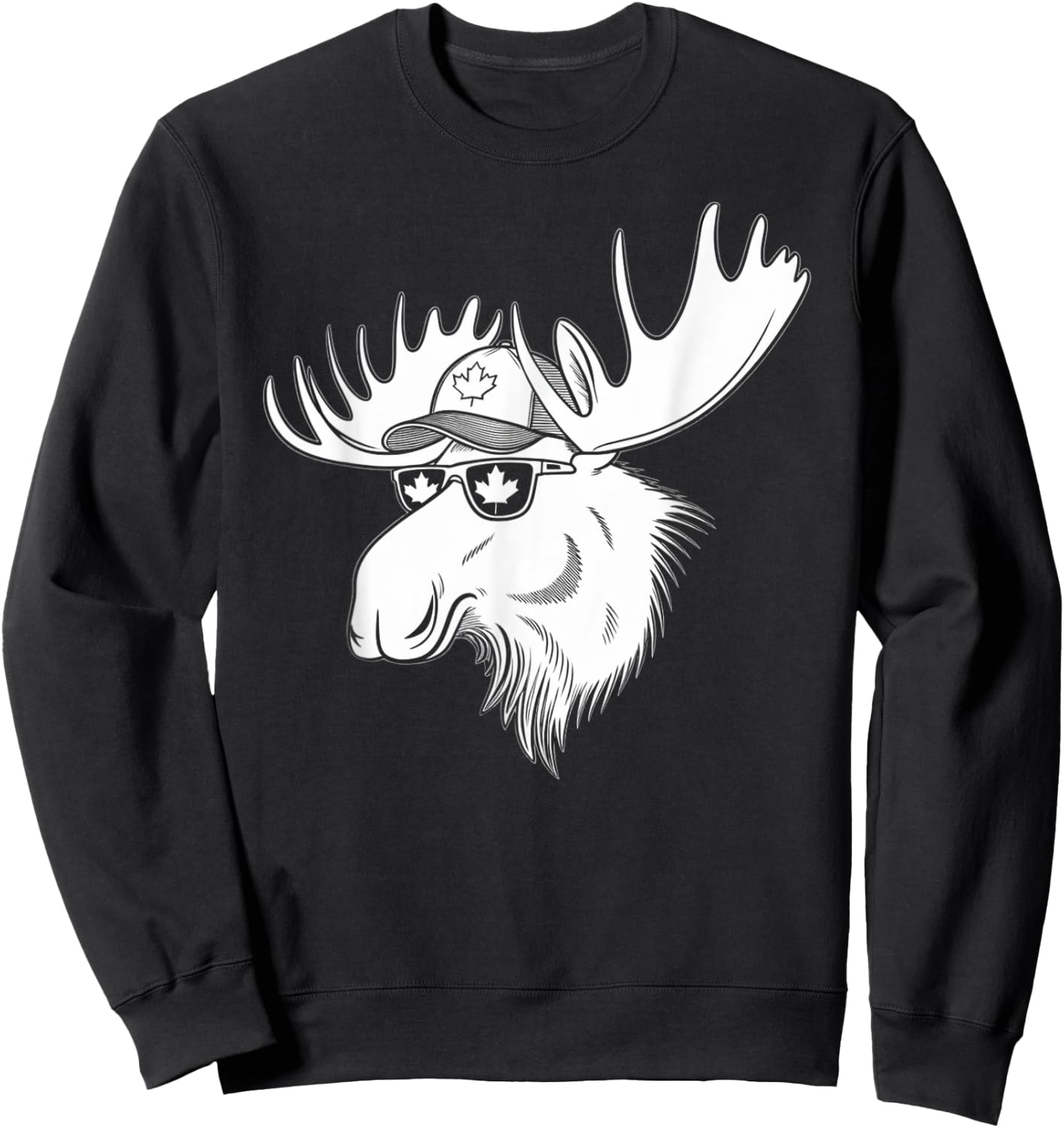 Canada Day Canadian Flag Maple Leaf Moose Sunglasses Funny Sweatshirt - Sweatshirt | Black