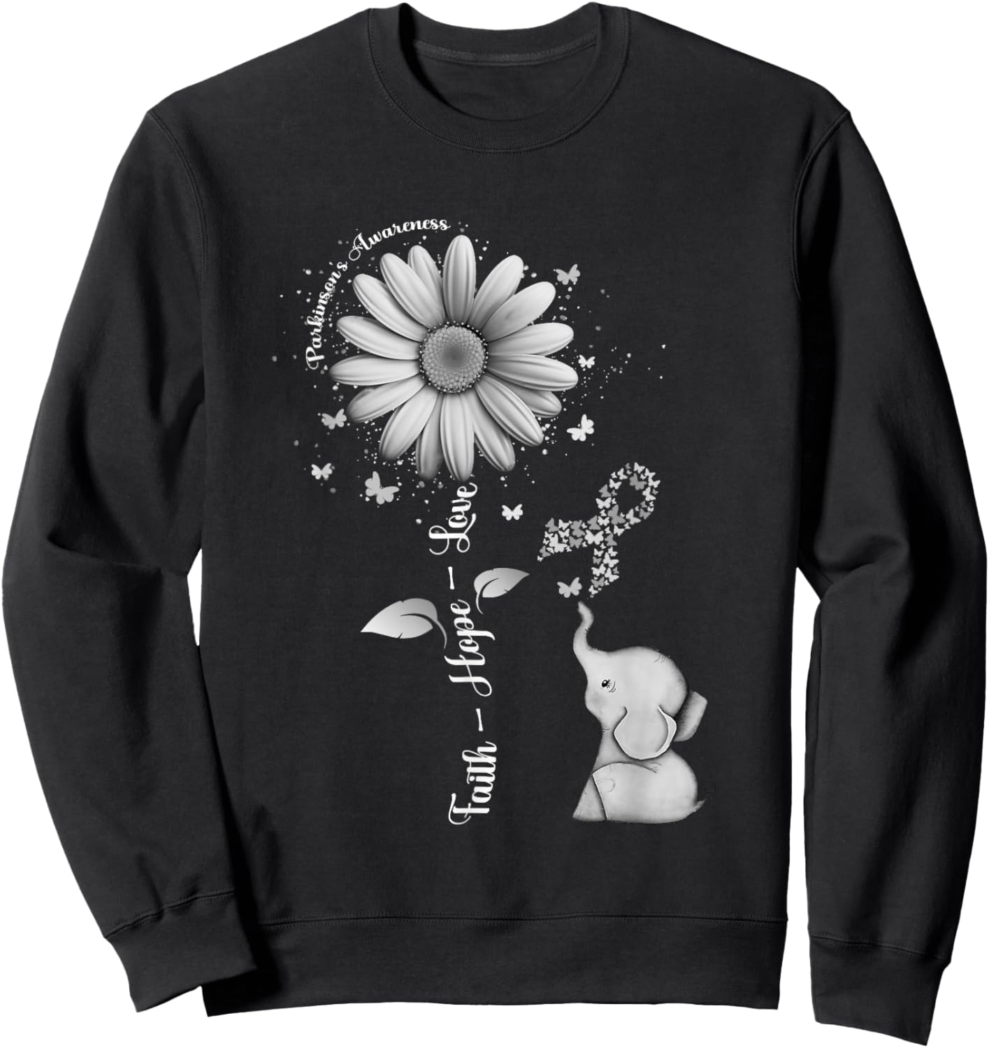 Faith Hope Love Sunflower Elephant Parkinson's Awareness Sweatshirt - Sweatshirt | Black