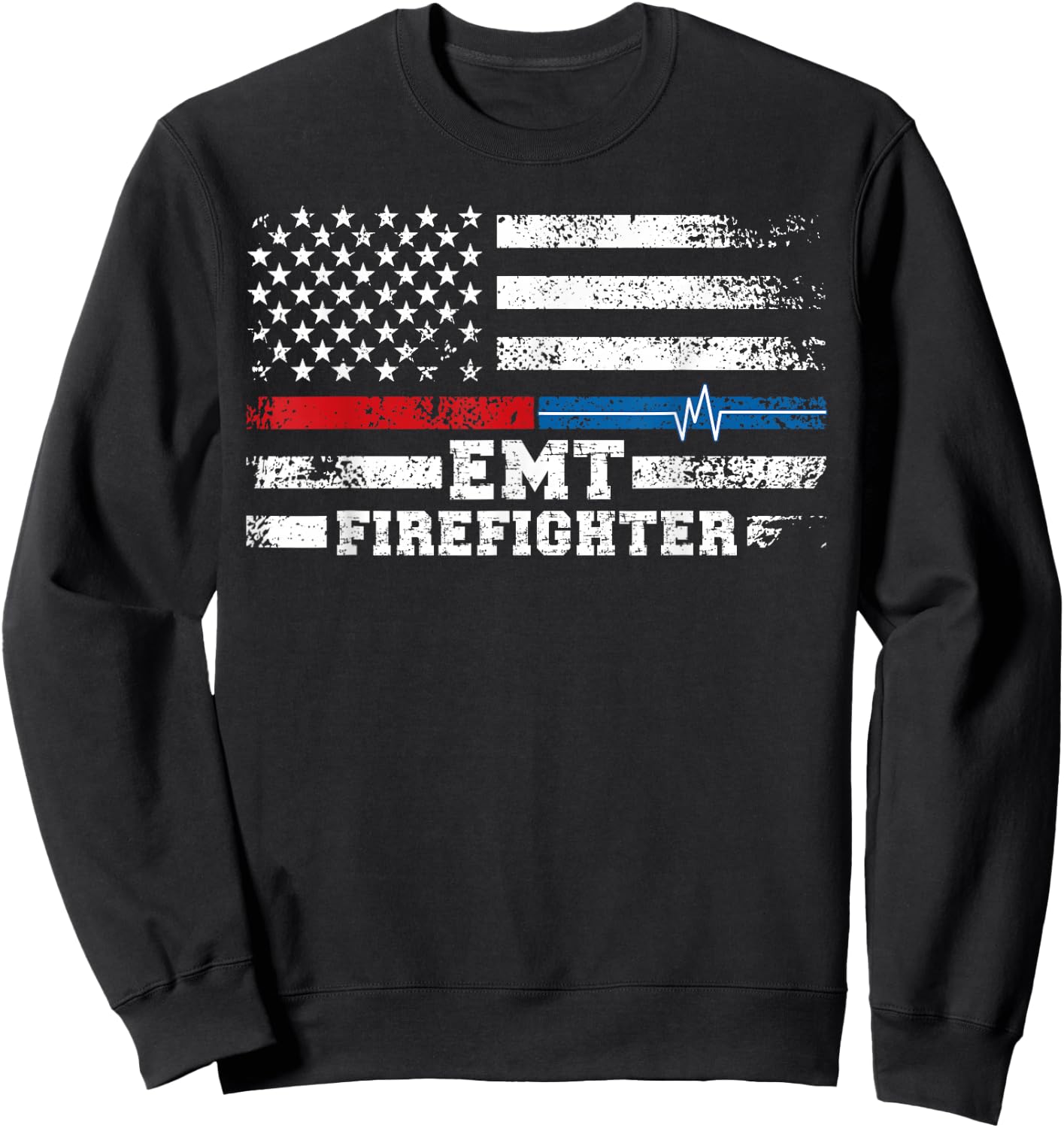 EMT Firefighter American Flag Proud Firefighter EMT Sweatshirt - Sweatshirt | Black