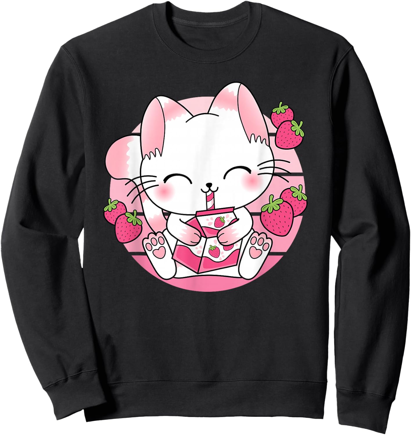 Süße Japanische Anime Kawaii Erdbeermilch Katze Manga Otaku Sweatshirt - Sweatshirt | Black