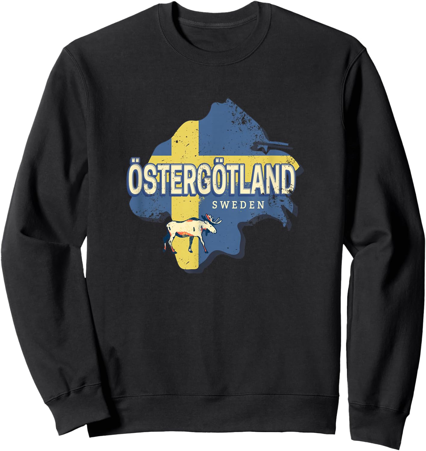 Östergötland Sweden Retro Province Map Vintage Souvenir Sweatshirt - Sweatshirt | Black