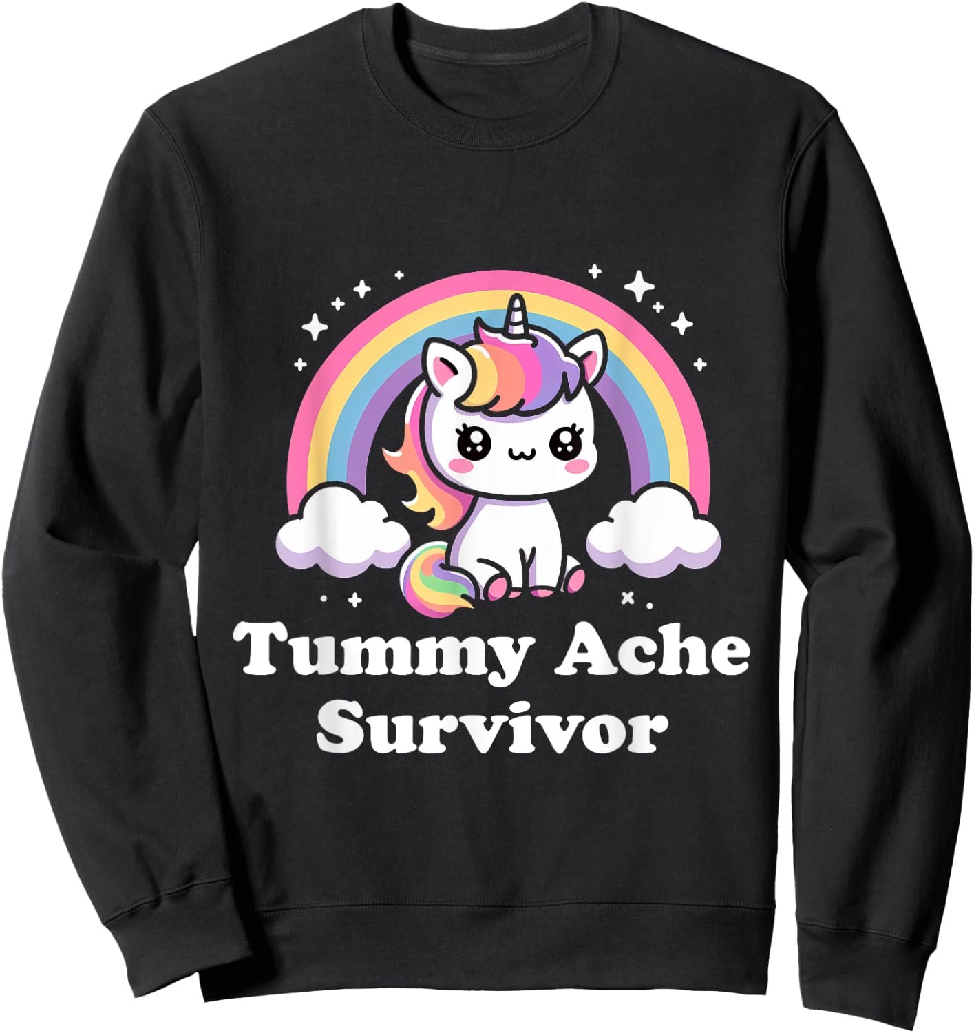 Sarcastic Upset Stomach Rainbow Tummy Ache Survivor Unicorn Sweatshirt - Sweatshirt | Black